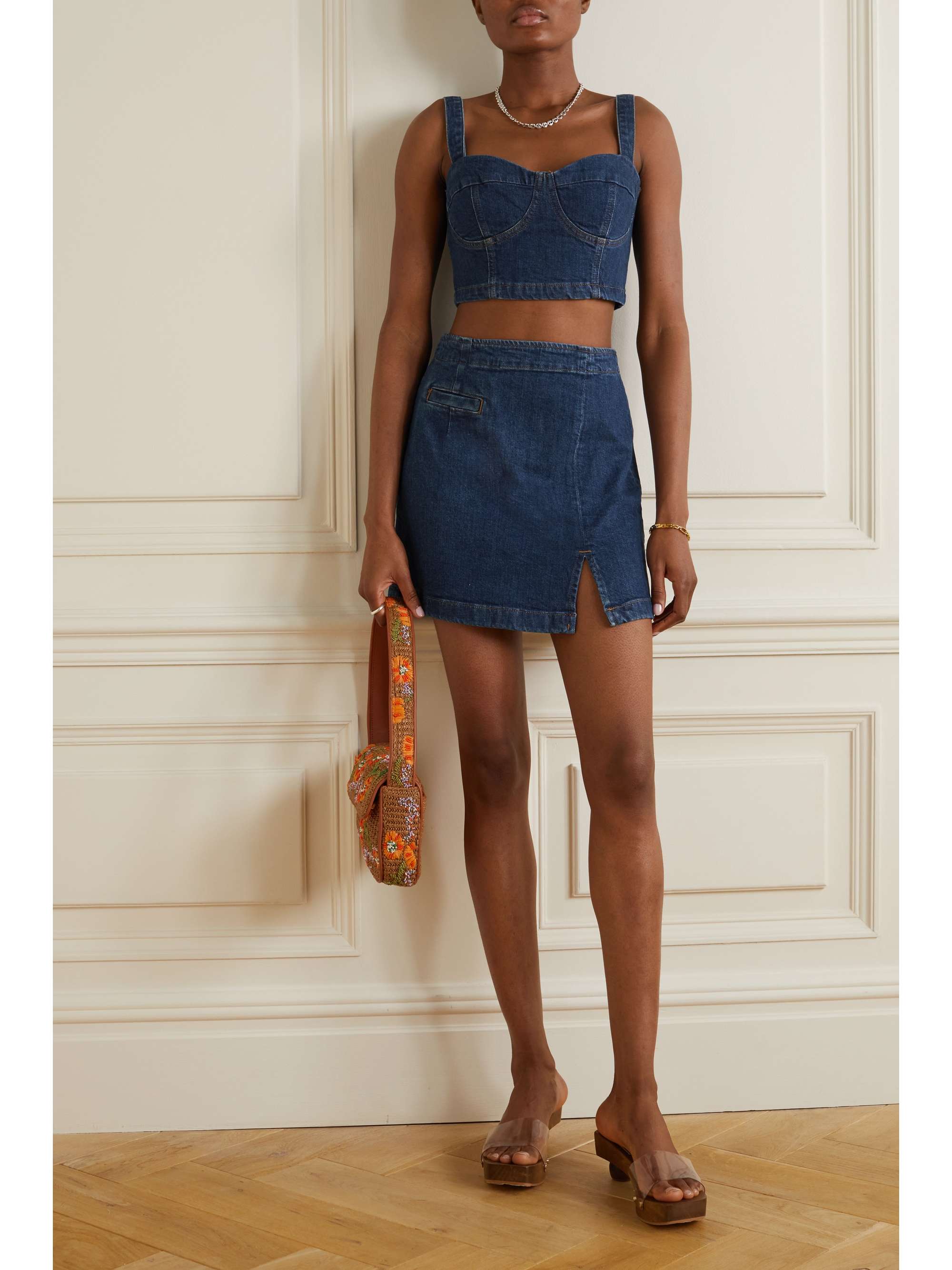 denim mini skirt stretch