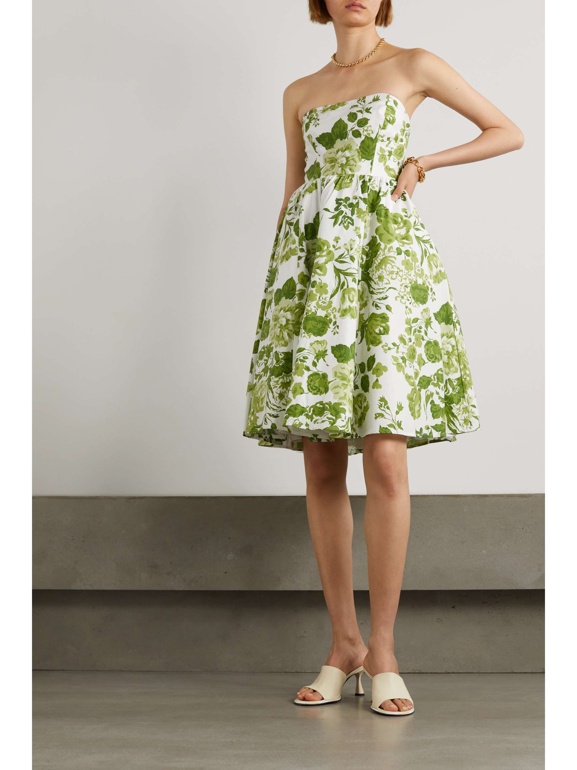 Green Buttercup strapless floral-print 
