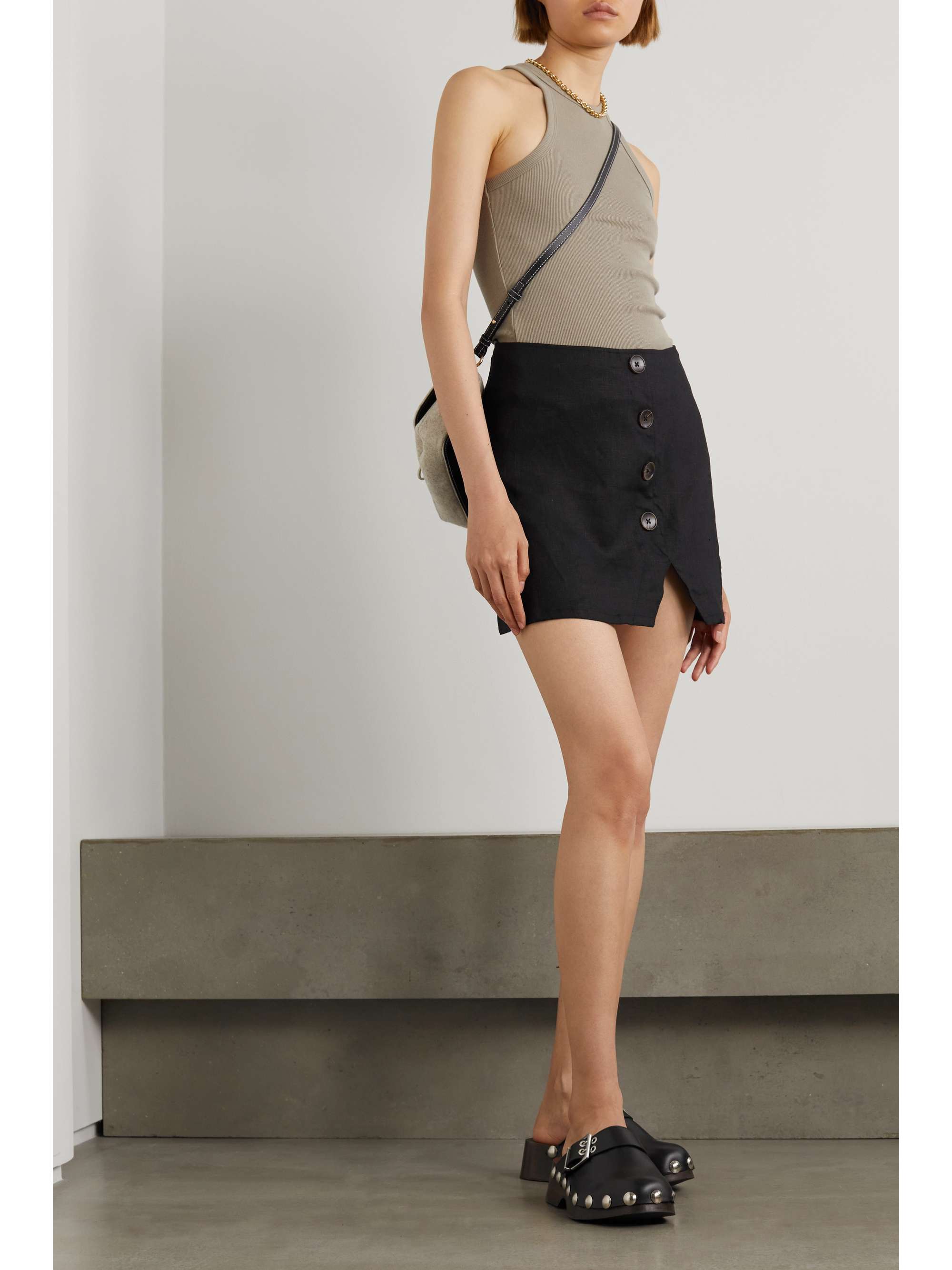 REFORMATION Taylor button-detailed linen mini skirt