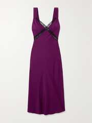 Burgundy Provence open-back lace-trimmed silk-charmeuse midi dress | REFORMATION | NET-A-PORTER
