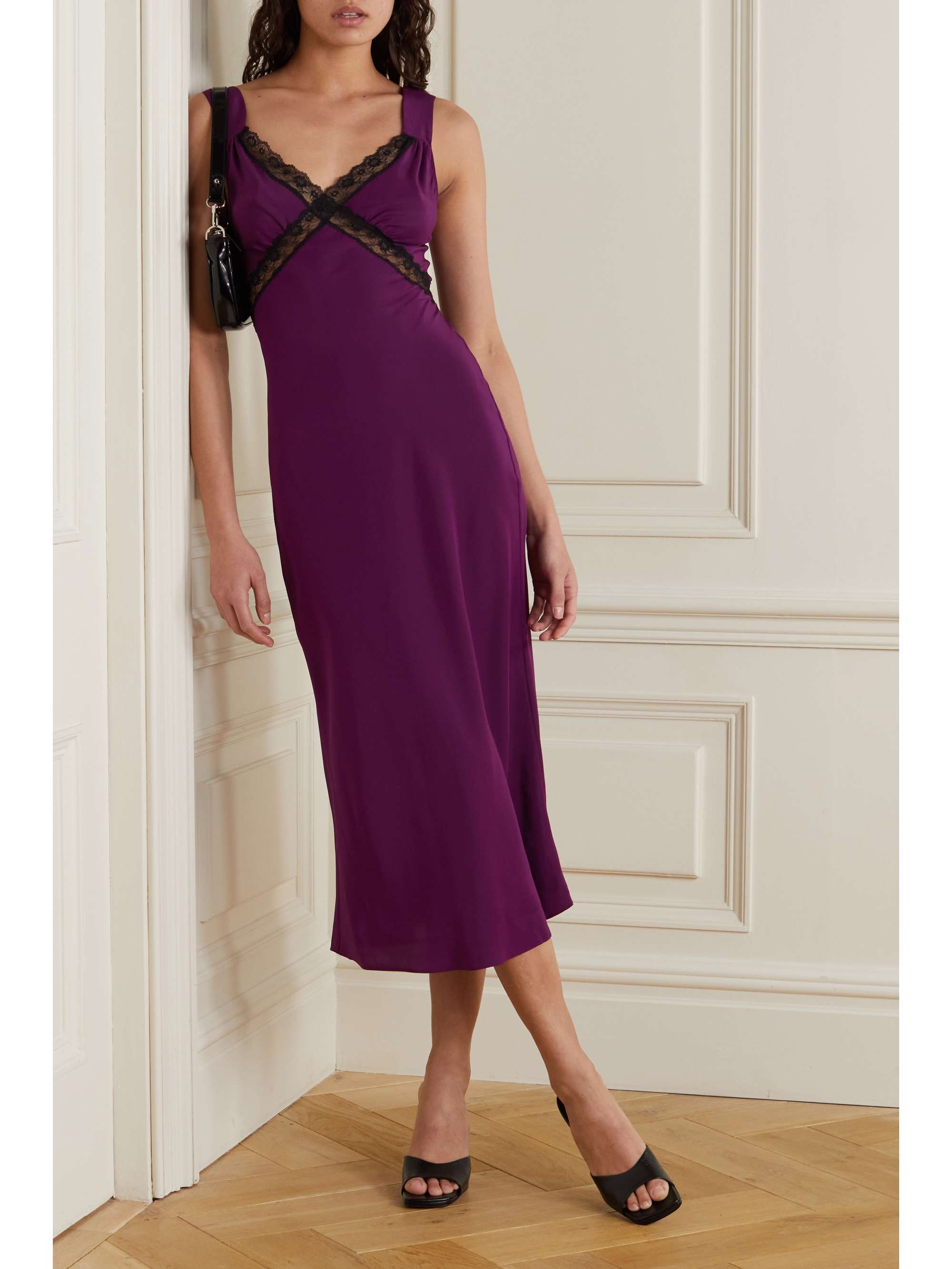REFORMATION Provence open-back lace-trimmed silk-charmeuse midi dress