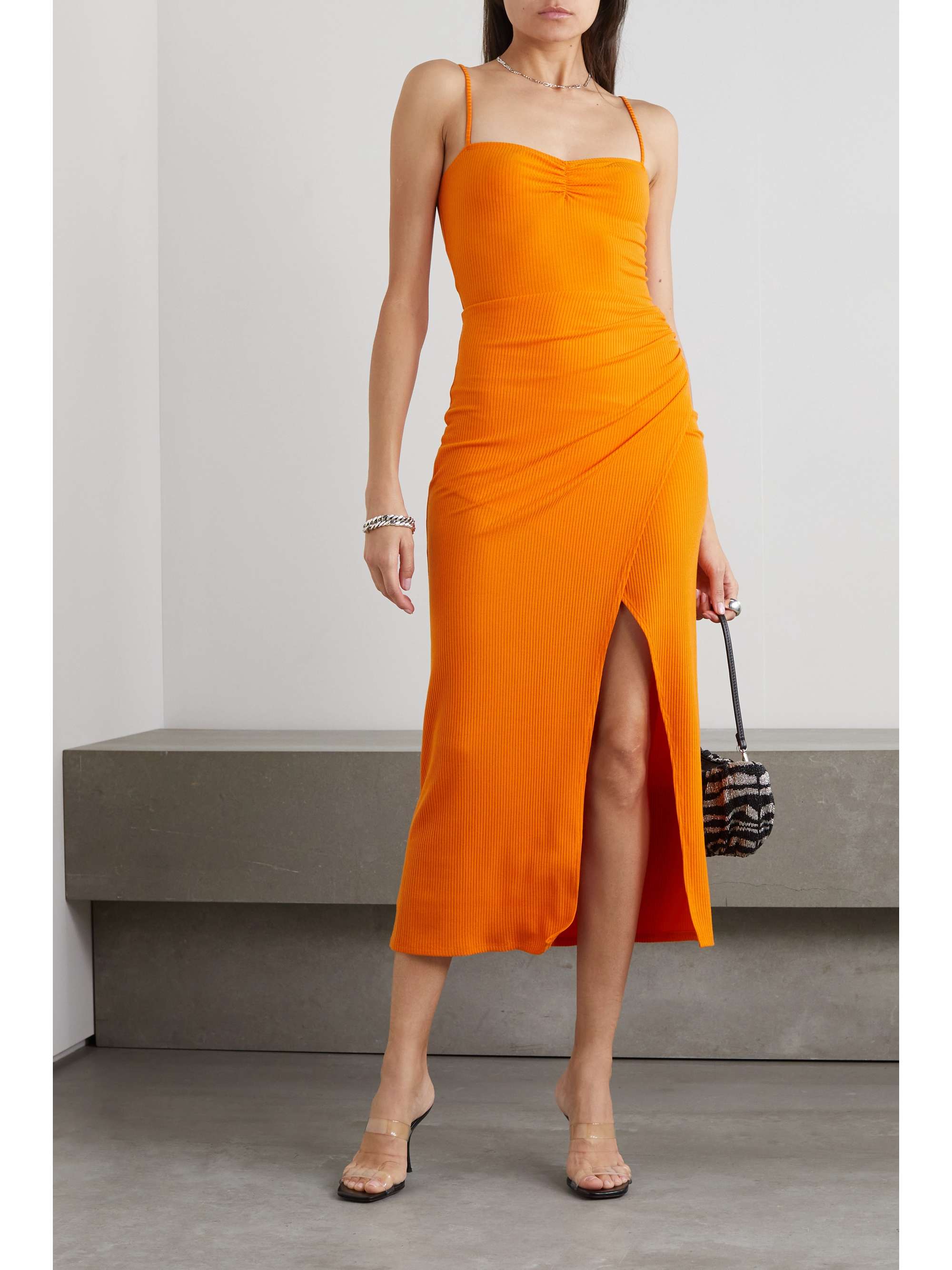 REFORMATION Formosa ruched ribbed stretch-TENCEL Lyocell midi dress