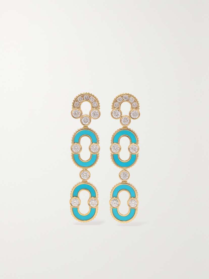 Viltier Magnetic Duo 18-karat Gold, Turquoise And Diamond Earrings