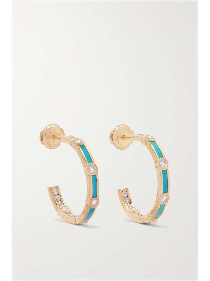 Viltier Rayon 18-karat Gold, Turquoise And Diamond Hoop Earrings