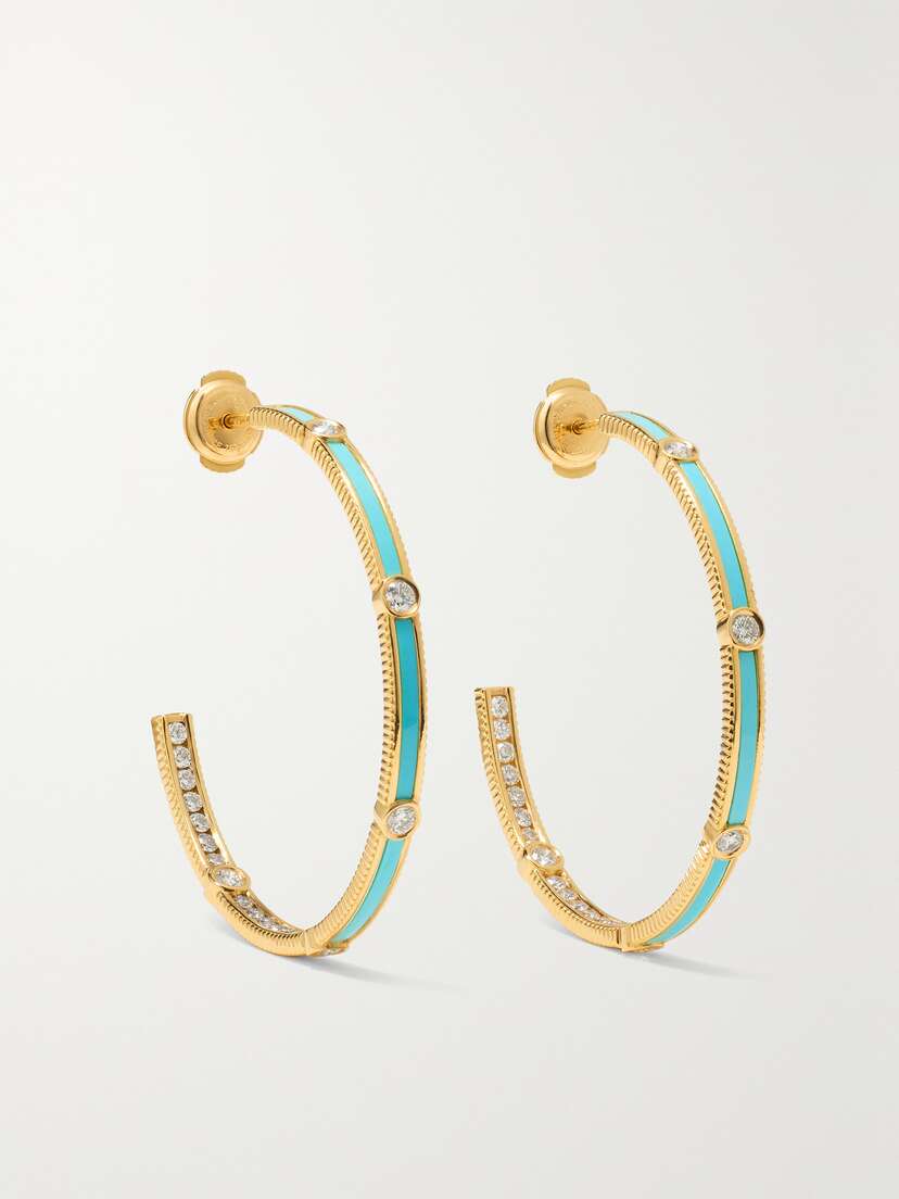 Viltier Rayon 18-karat Gold, Turquoise And Diamond Hoop Earrings