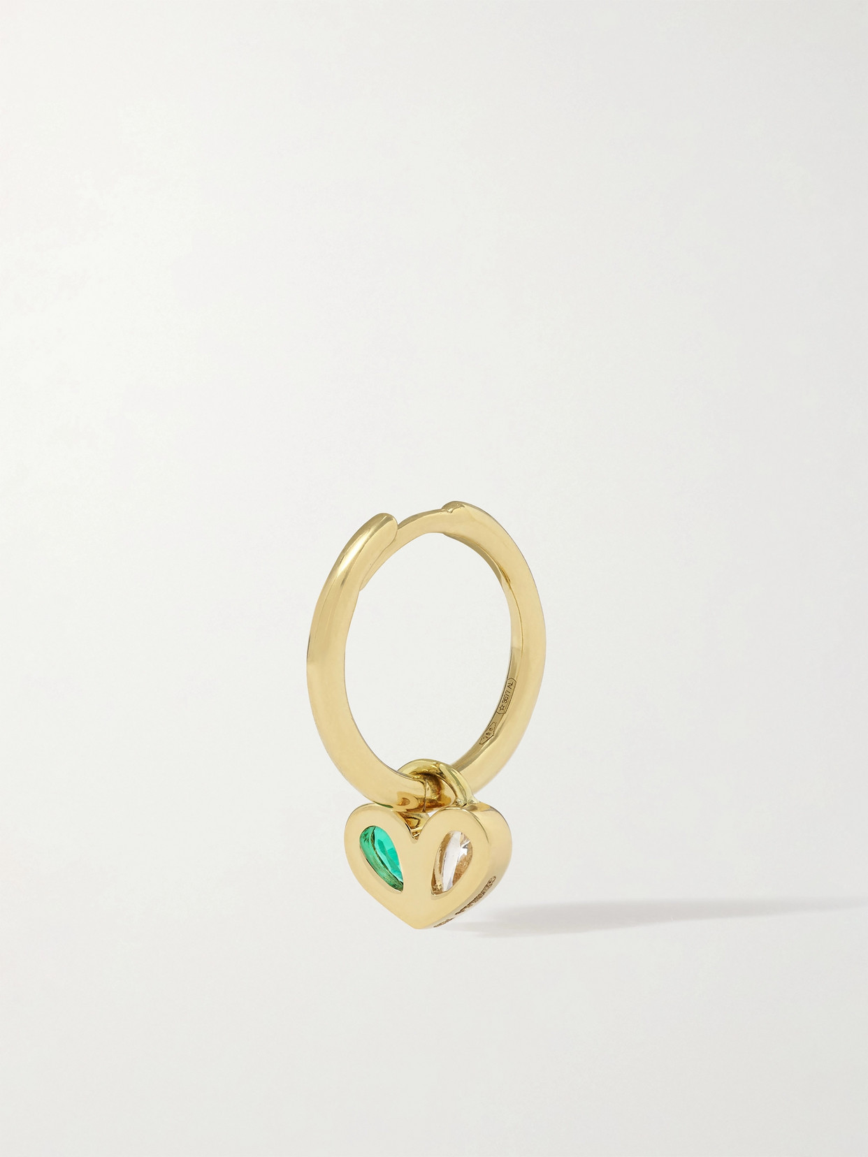 Gemella Sweetheart Huggies 18-karat Gold, Emerald And Diamond Hoop Earrings In Gold