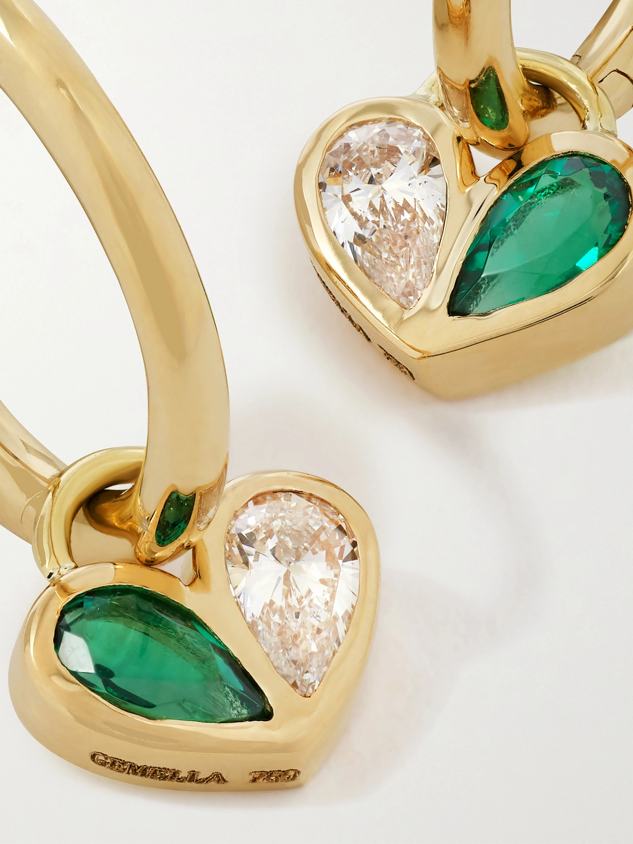Gemella Sweetheart Huggies 18-karat Gold, Emerald And Diamond Hoop Earrings In Gold