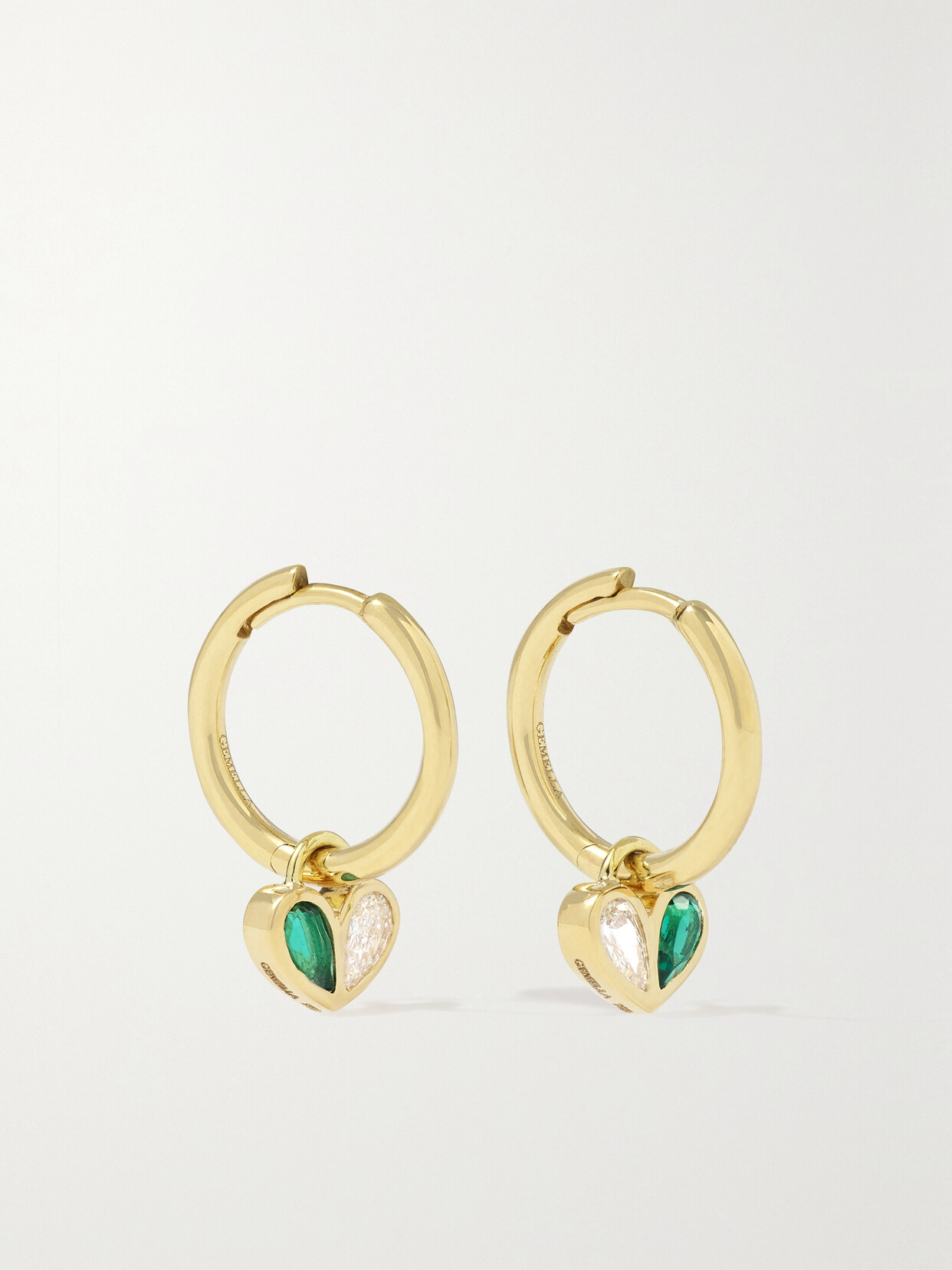 Gemella Sweetheart Huggies 18-karat Gold, Emerald And Diamond Hoop Earrings