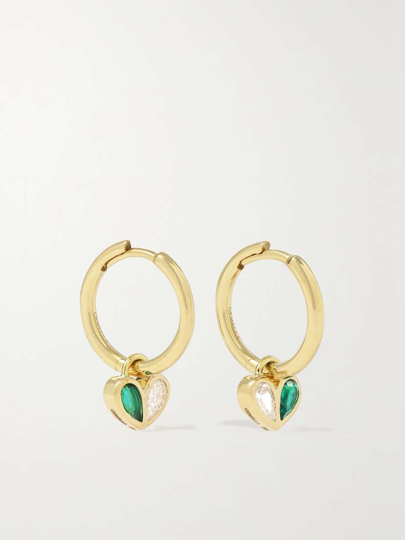 Gemella Sweetheart Huggies 18-karat Gold, Emerald And Diamond Hoop Earrings