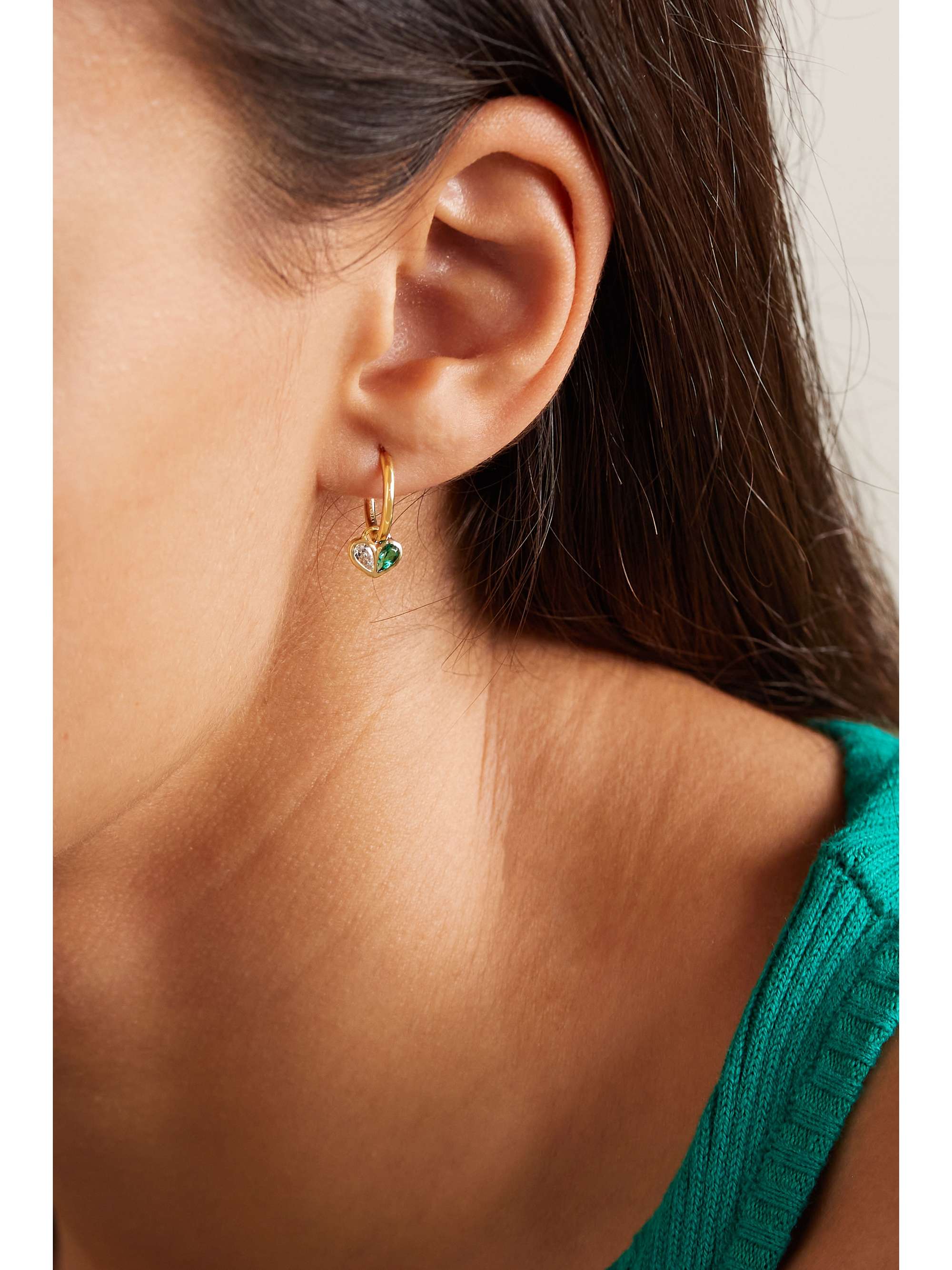 GEMELLA Sweetheart 18-karat gold, sapphire and opal hoop earrings