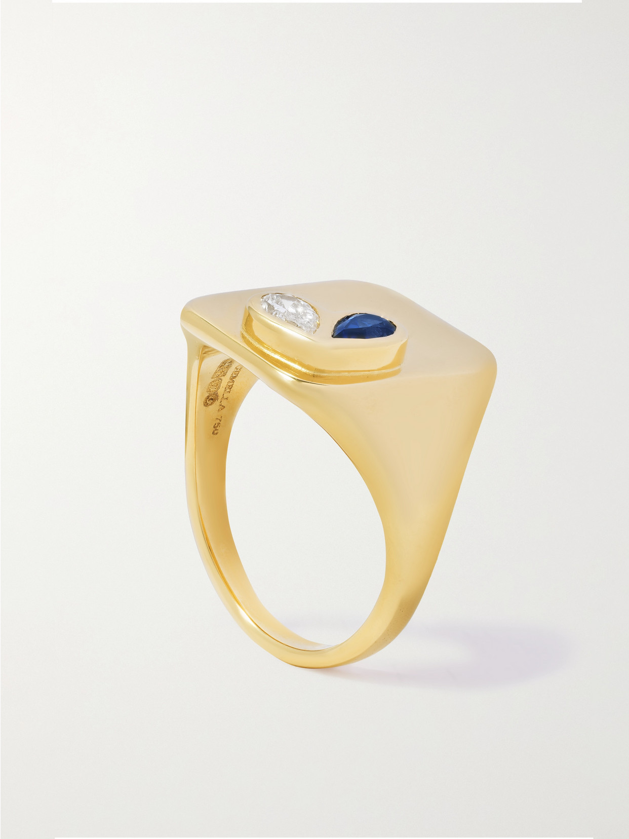 Shop Gemella Sweetheart 18-karat Gold, Sapphire And Diamond Signet Ring