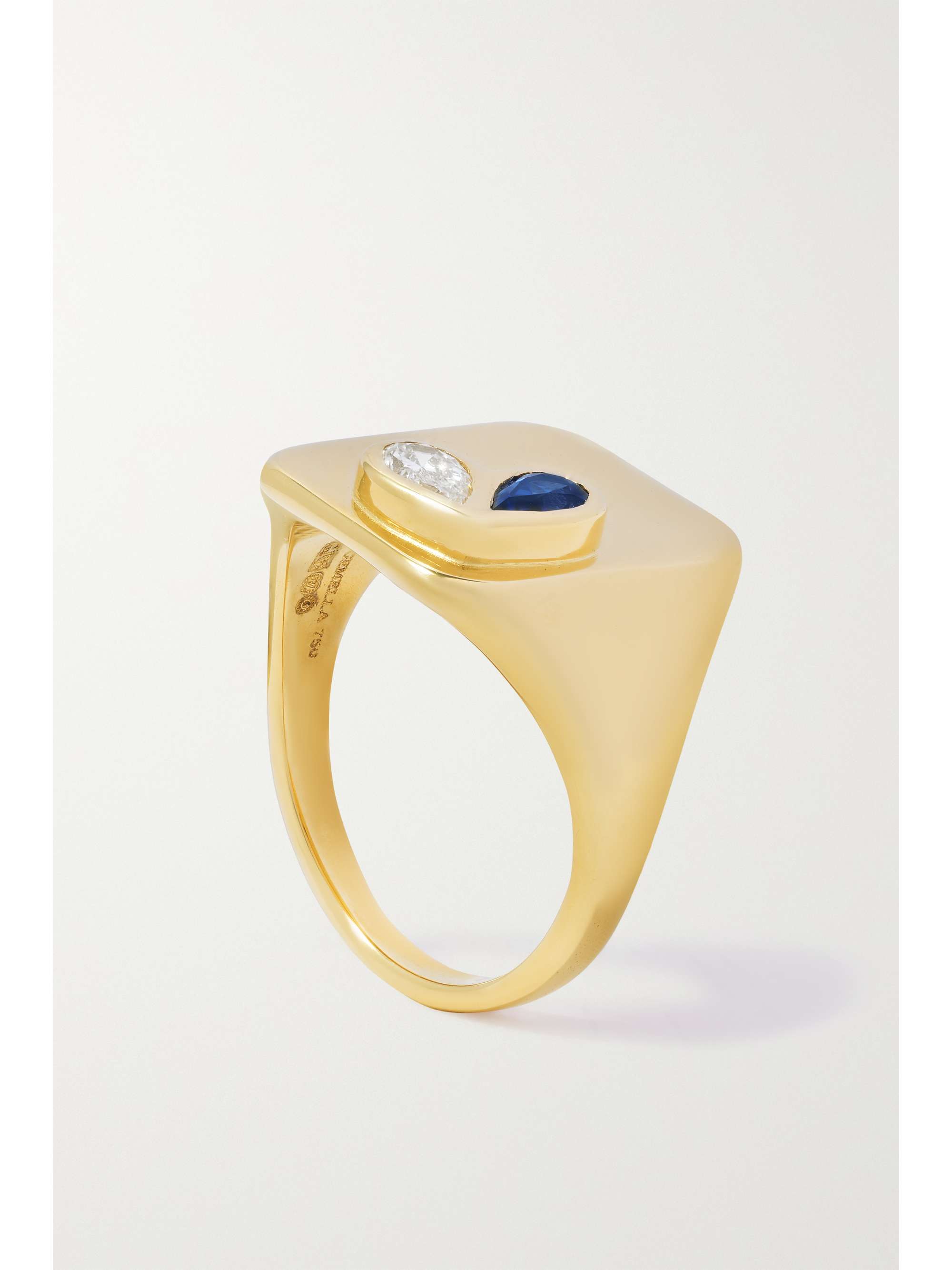 GEMELLA Sweetheart 18-karat gold, sapphire and diamond signet ring