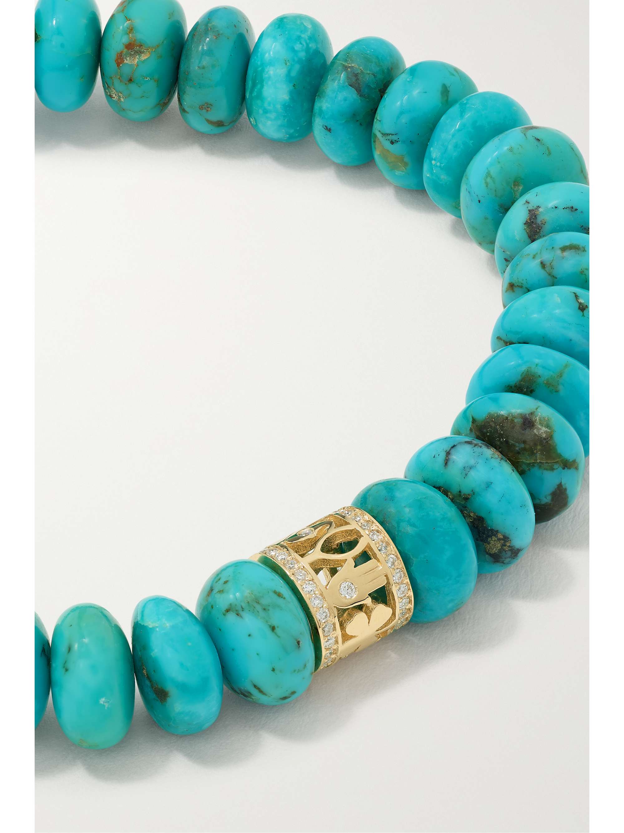 SYDNEY EVAN Lucky Icon 14-karat gold, turquoise and diamond bracelet