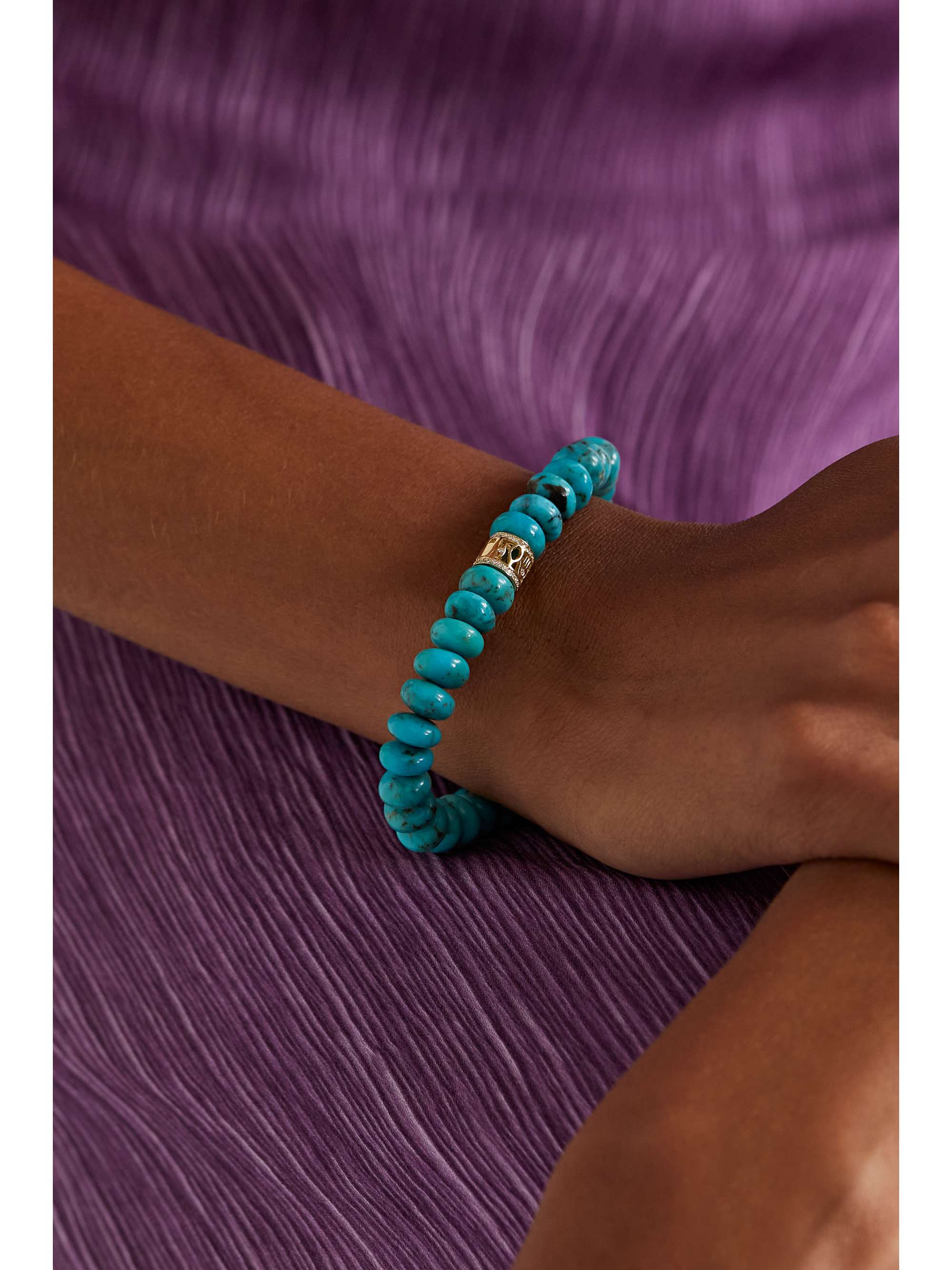 SYDNEY EVAN Lucky Icon 14-karat gold, turquoise and diamond bracelet