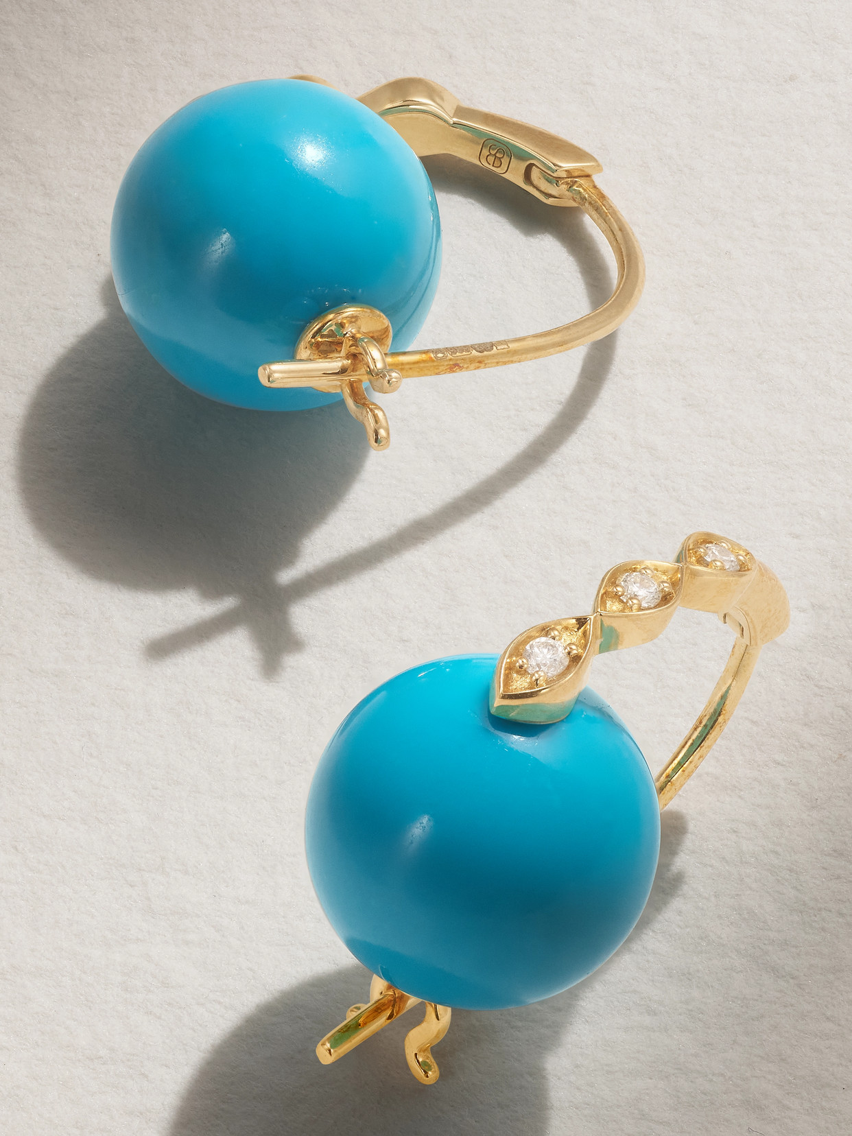 SYDNEY EVAN 14-KARAT GOLD TURQUOISE AND DIAMOND EARRINGS