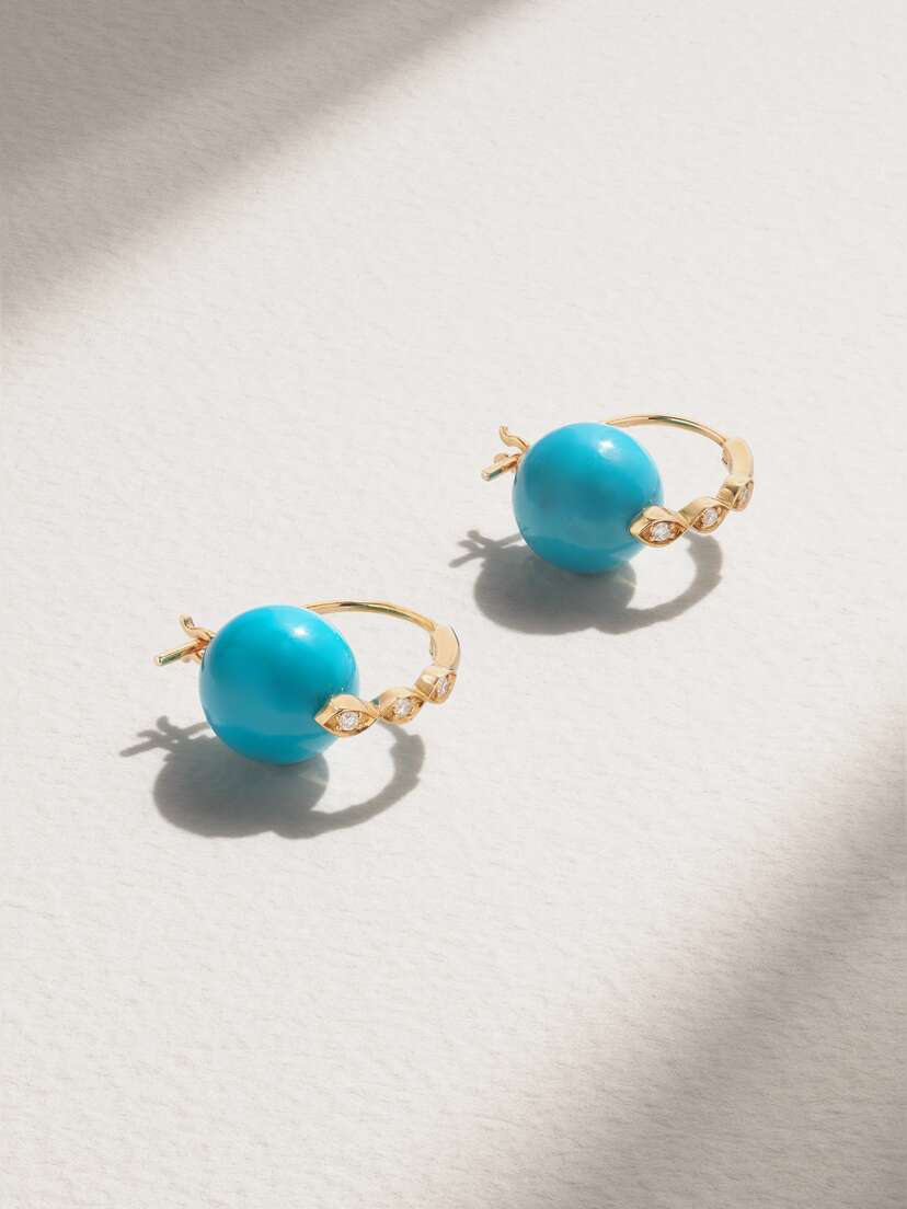 Sydney Evan 14-karat Gold Turquoise And Diamond Earrings