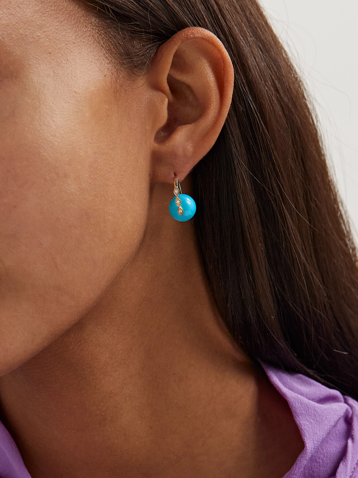 SYDNEY EVAN 14-KARAT GOLD TURQUOISE AND DIAMOND EARRINGS