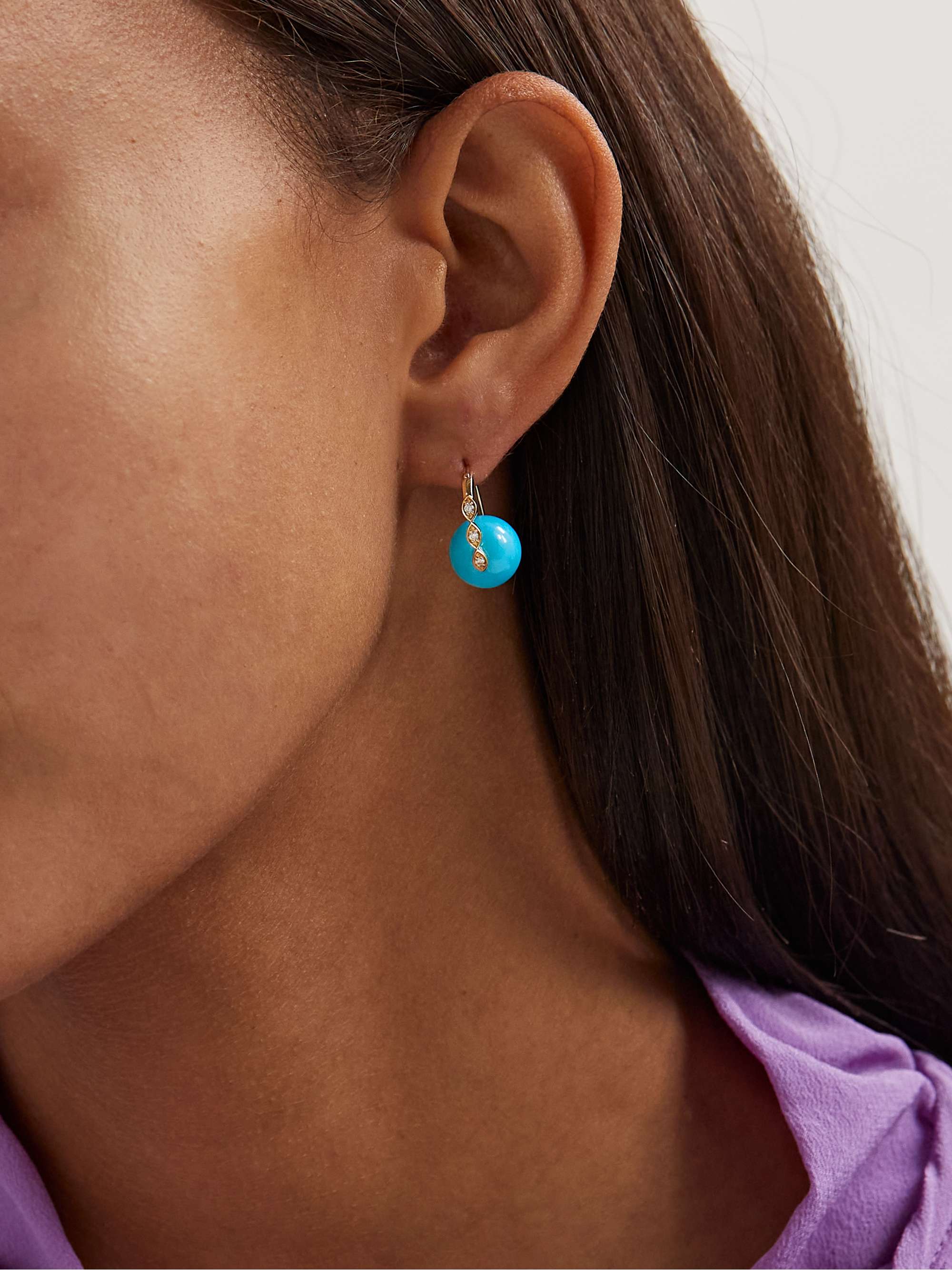SYDNEY EVAN 14-karat gold turquoise and diamond earrings