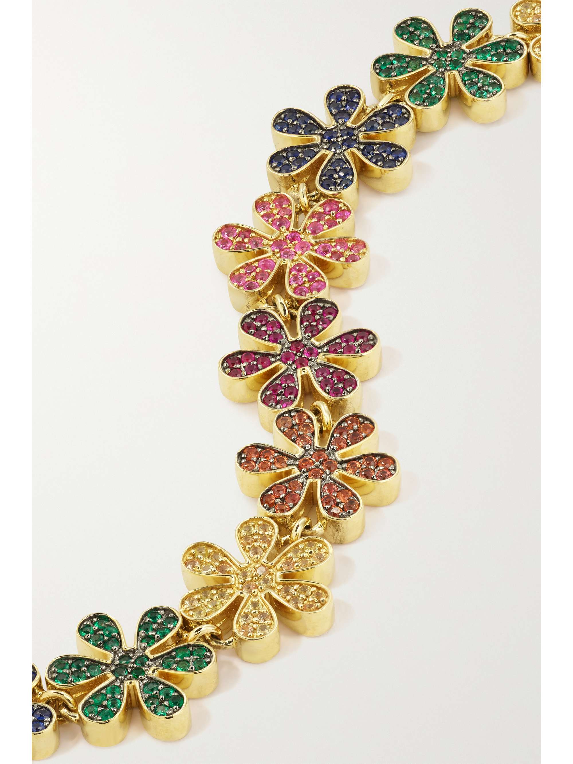 SYDNEY EVAN Rainbow Daisy 14-karat gold multi-stone bracelet
