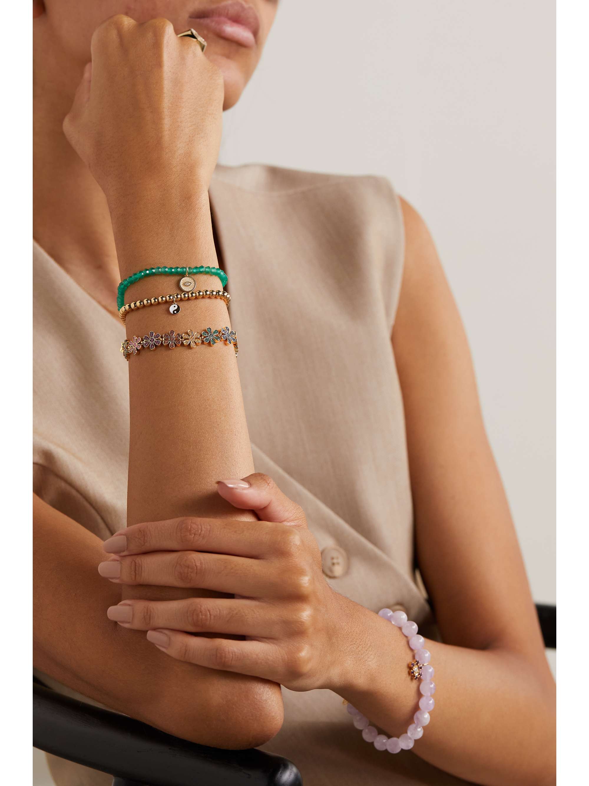 SYDNEY EVAN Rainbow Daisy 14-karat gold multi-stone bracelet