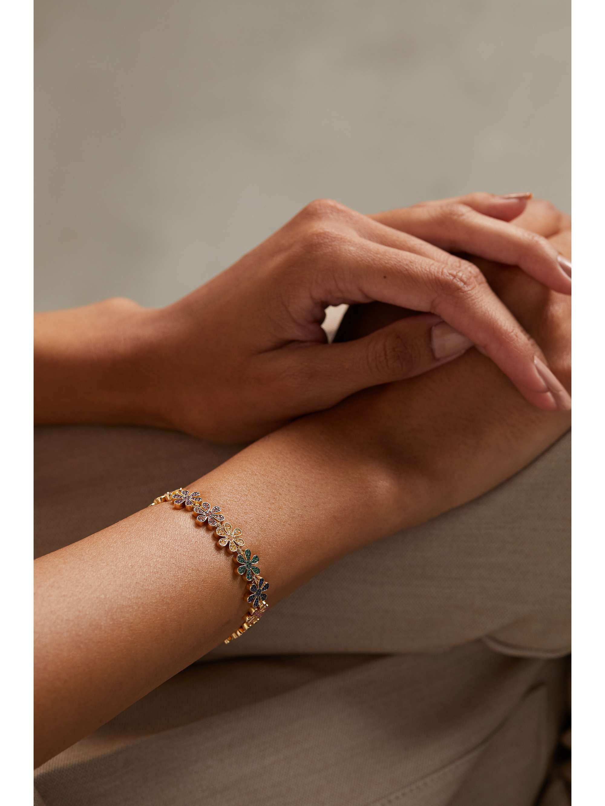 SYDNEY EVAN Rainbow Daisy 14-karat gold multi-stone bracelet