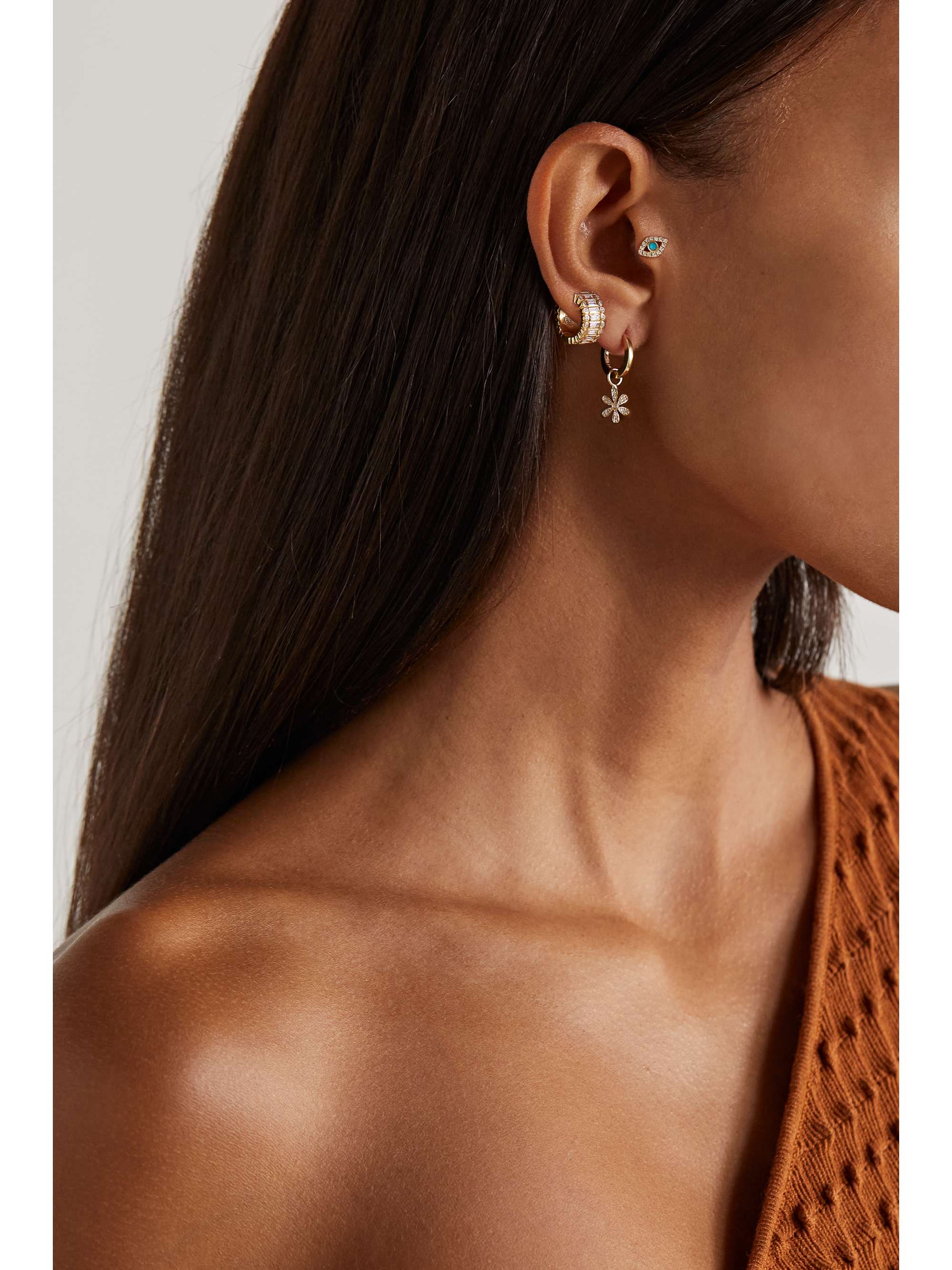 SYDNEY EVAN Flower 14-karat gold diamond hoop earrings