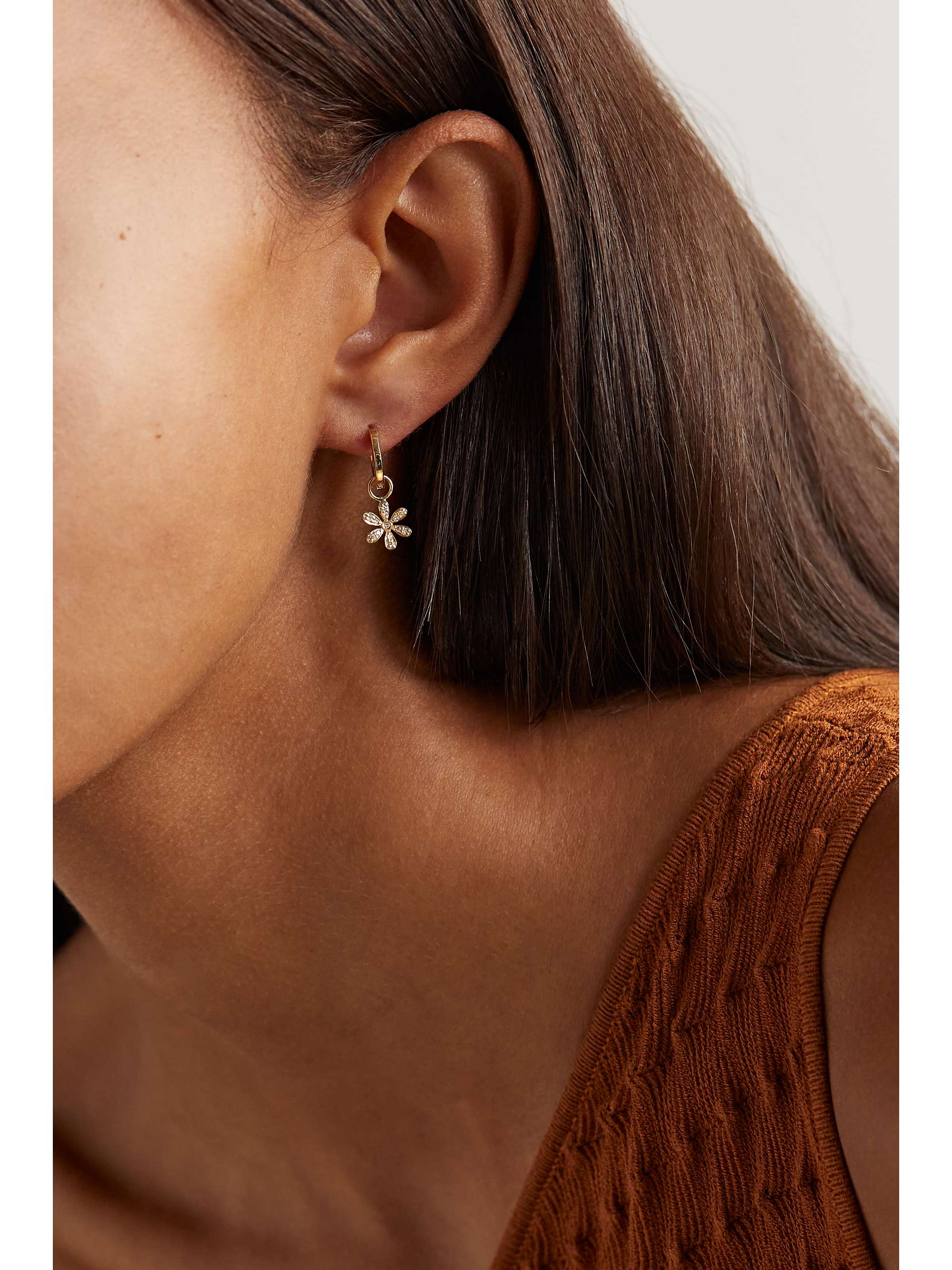 SYDNEY EVAN Flower 14-karat gold diamond hoop earrings