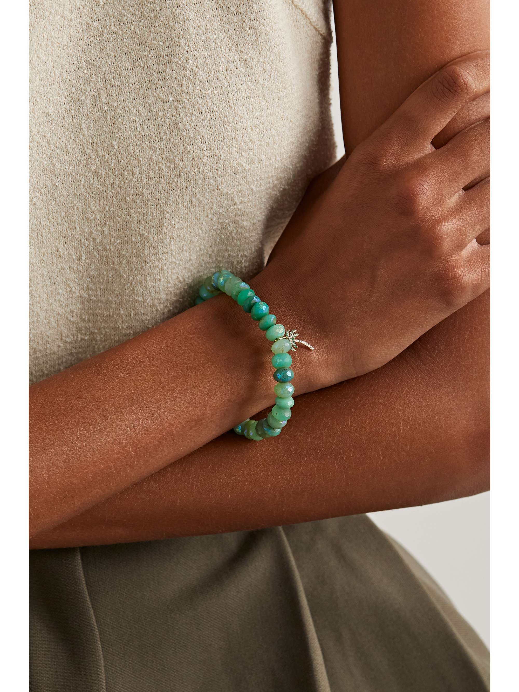 SYDNEY EVAN Palm Tree 14-karat gold multi-stone bracelet