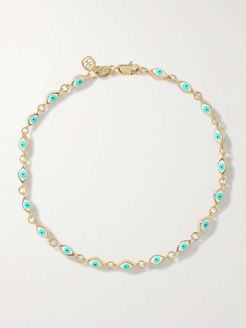 Sydney Evan Mini Evil Eye 14-karat Gold And Enamel Bracelet