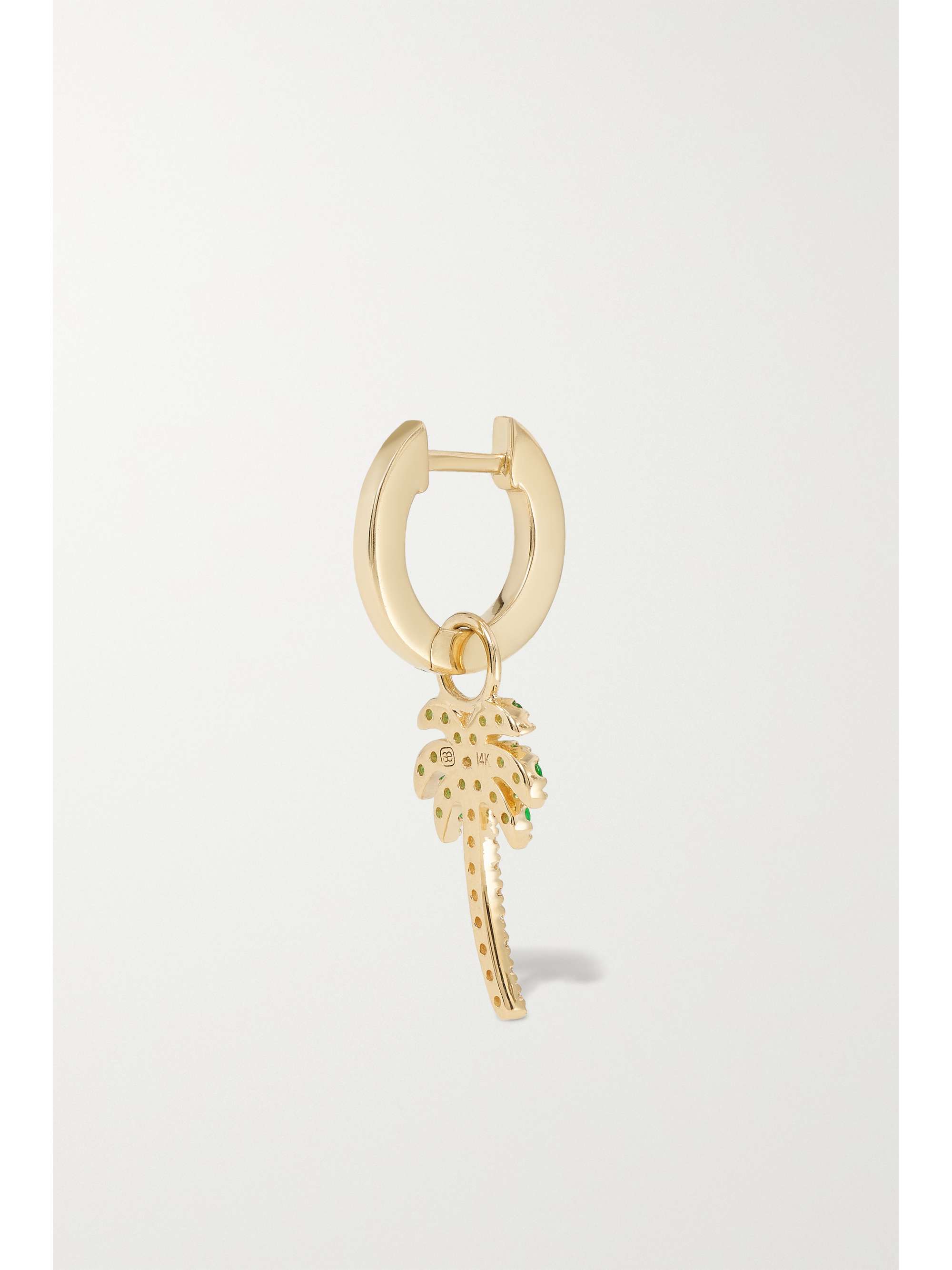 SYDNEY EVAN Palm Tree Huggies 14-karat gold, emerald and diamond earrings