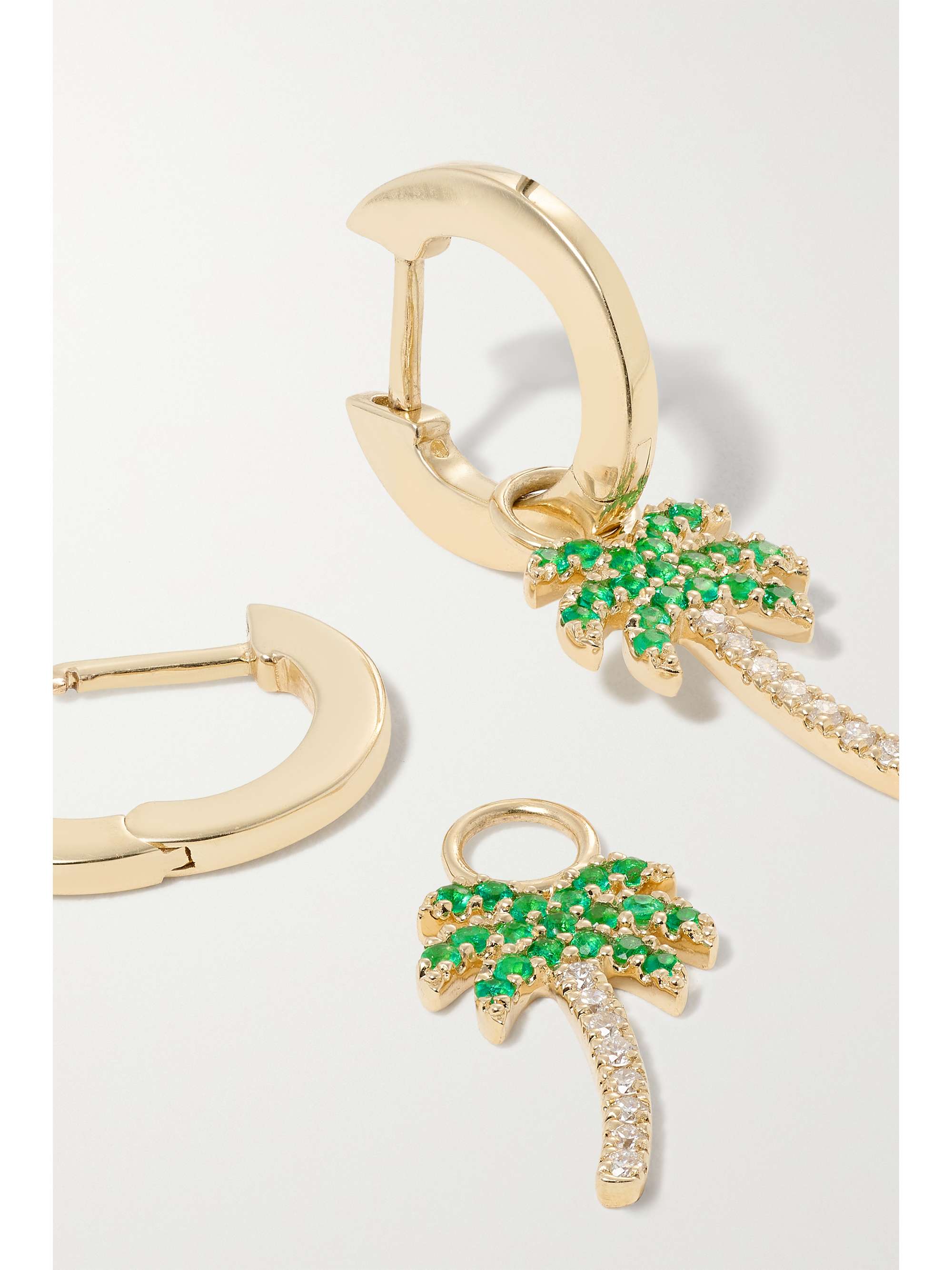 SYDNEY EVAN Palm Tree Huggies 14-karat gold, emerald and diamond earrings