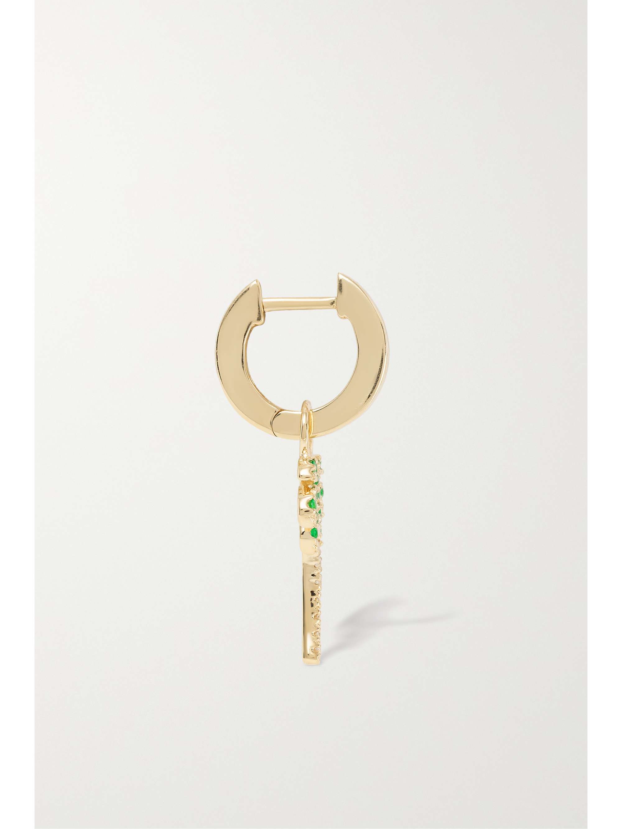 SYDNEY EVAN Palm Tree Huggies 14-karat gold, emerald and diamond earrings