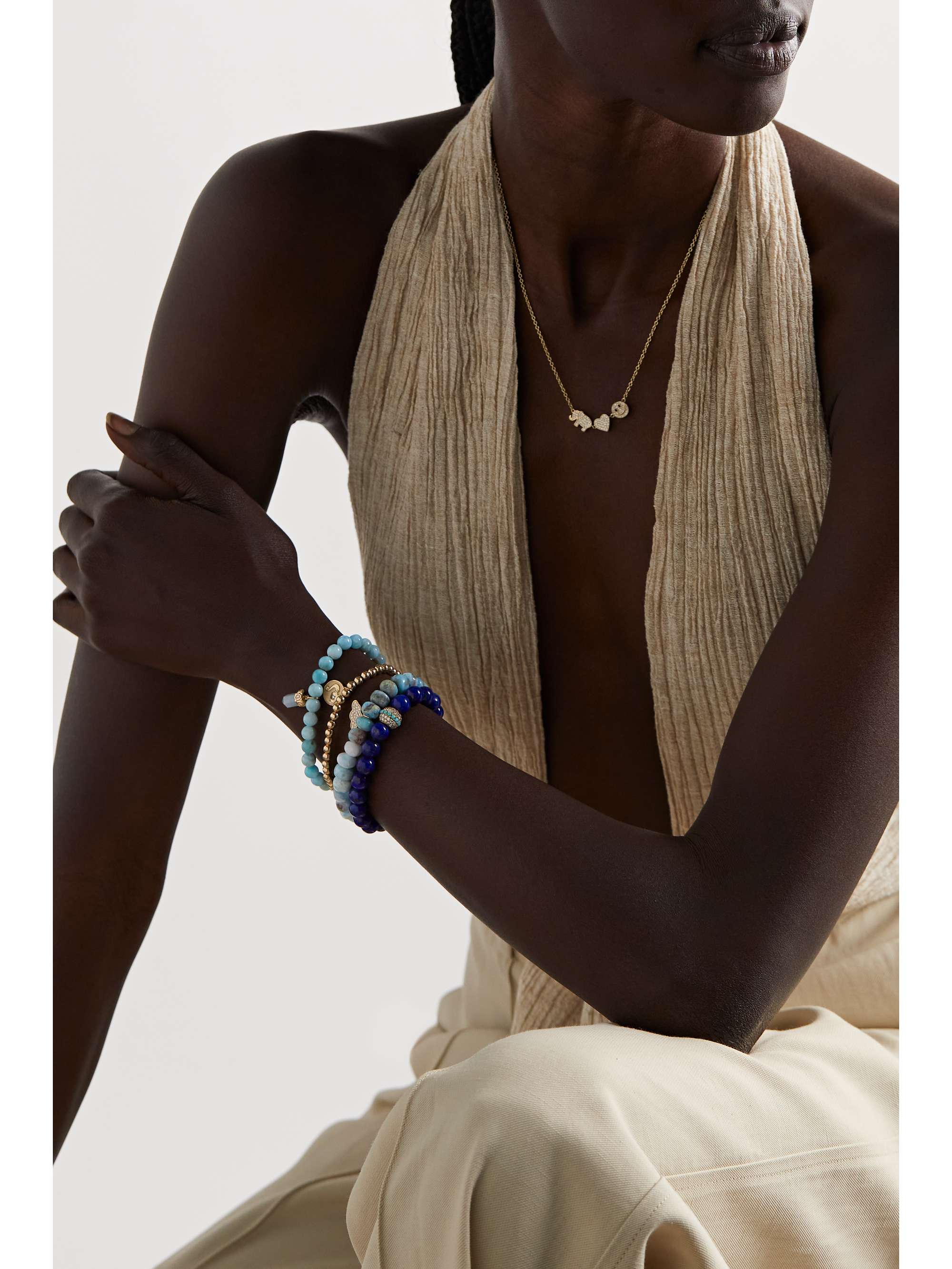 SYDNEY EVAN Palm Tree 14-karat gold multi-stone bracelet