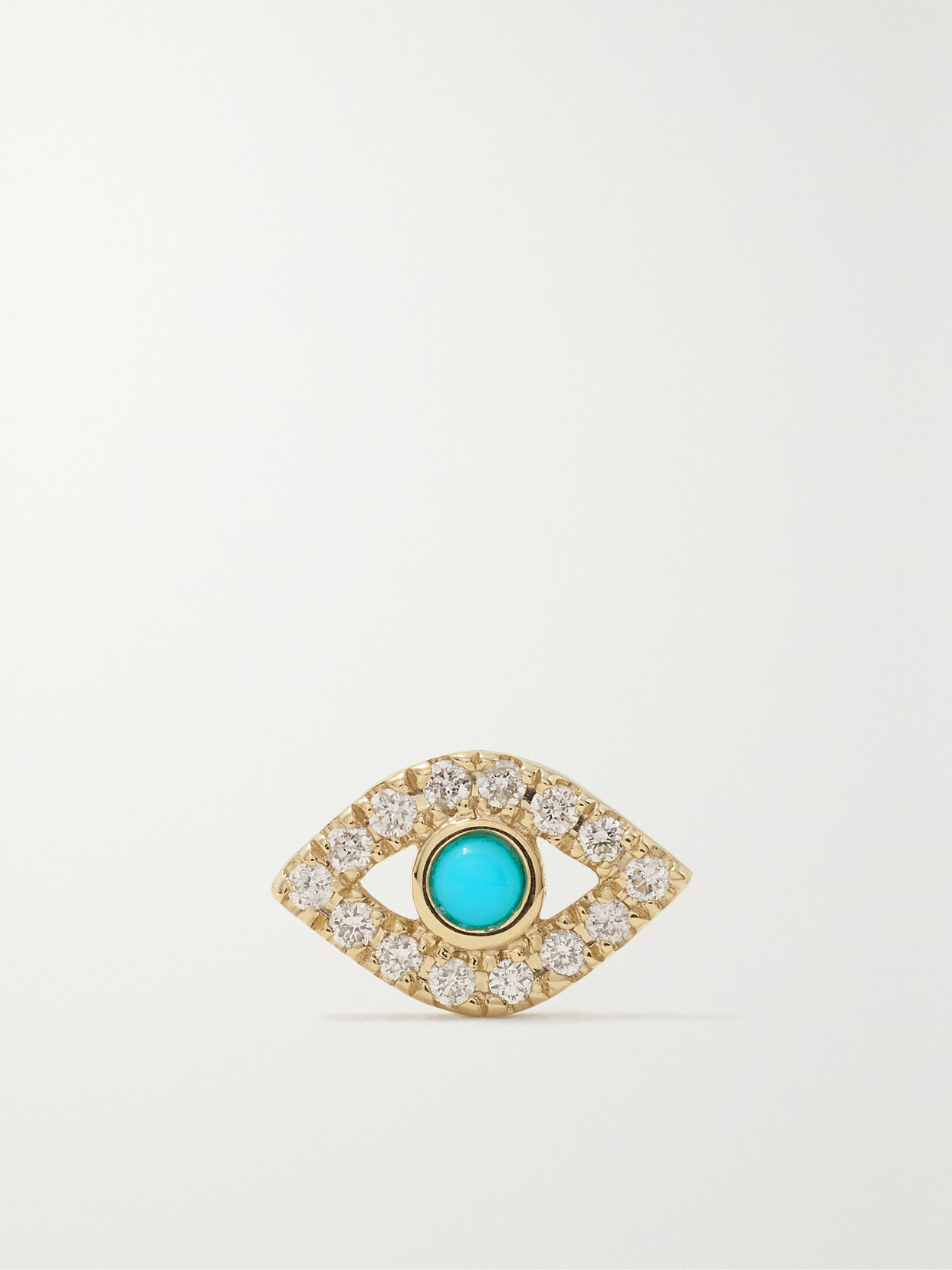 SYDNEY EVAN SMALL EVIL EYE 14-KARAT GOLD, DIAMOND AND TURQUOISE SINGLE EARRING