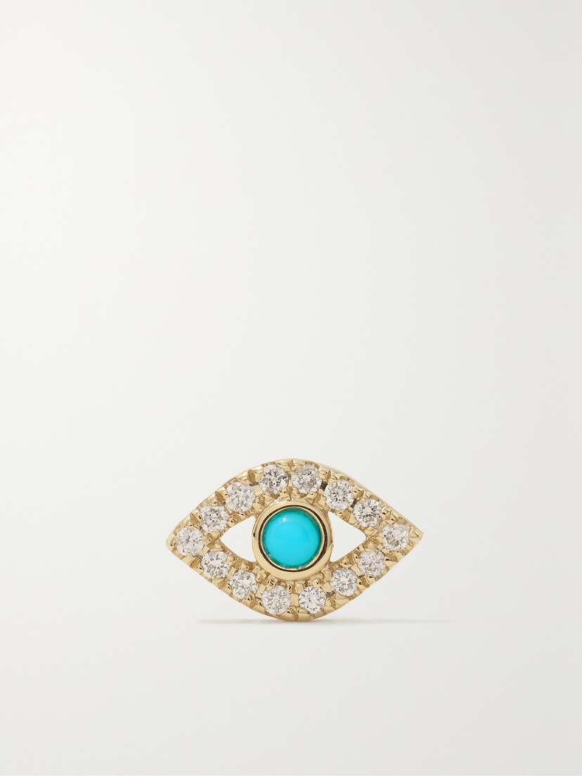 Sydney Evan Small Evil Eye 14-karat Gold, Diamond And Turquoise Single Earring