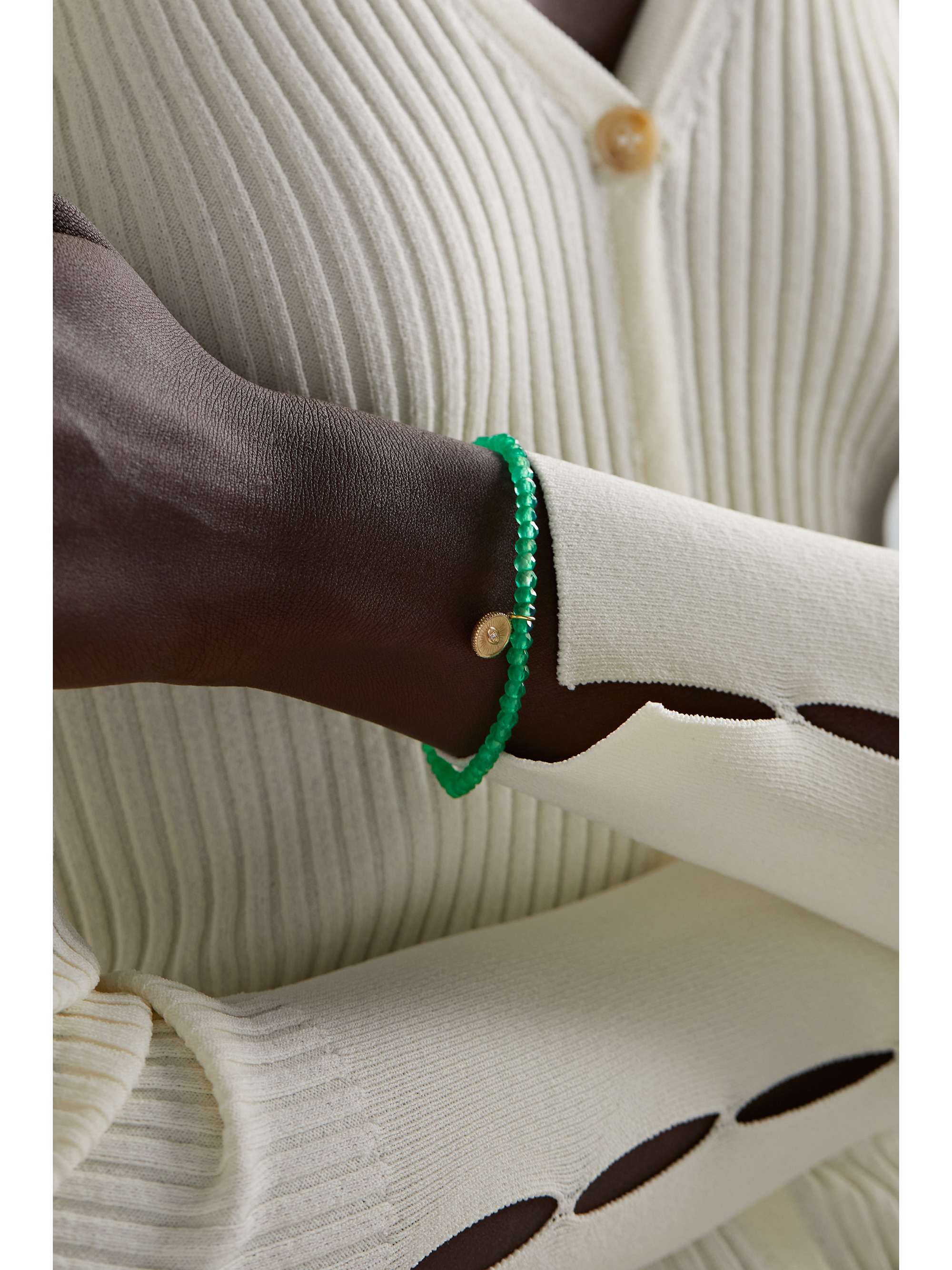 SYDNEY EVAN Small Marquis Eye 14-karat gold, onyx and diamond bracelet