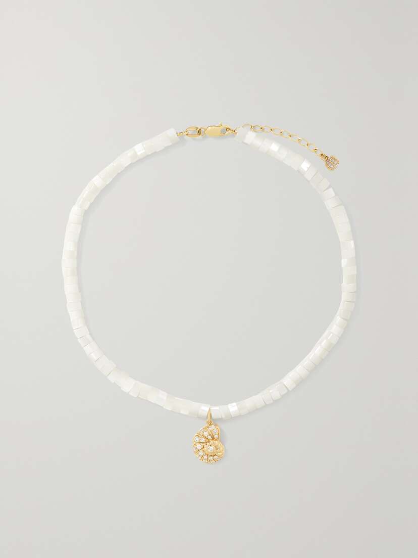 Sydney Evan 14-karat Gold, Mother-of-pearl And Diamond Anklet