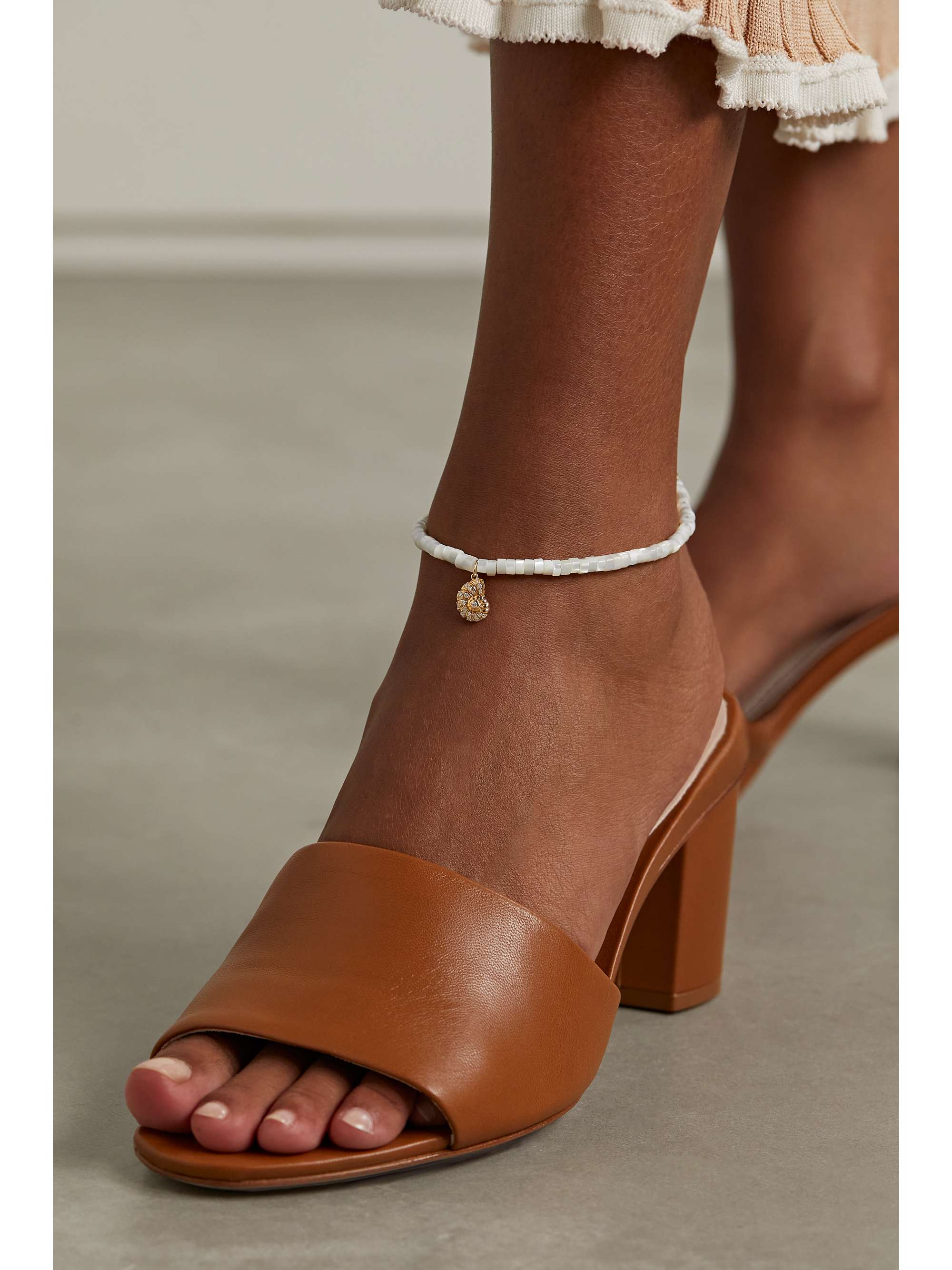 SYDNEY EVAN 14-karat gold, mother-of-pearl and diamond anklet