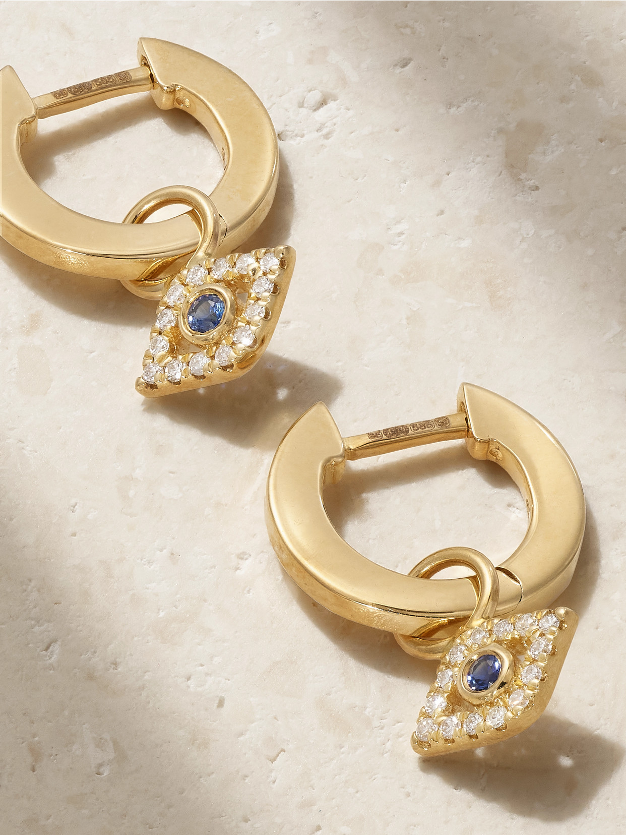 Sydney Evan Small Evil Eye 14-karat Gold, Diamond And Sapphire Hoop Earrings In Gold