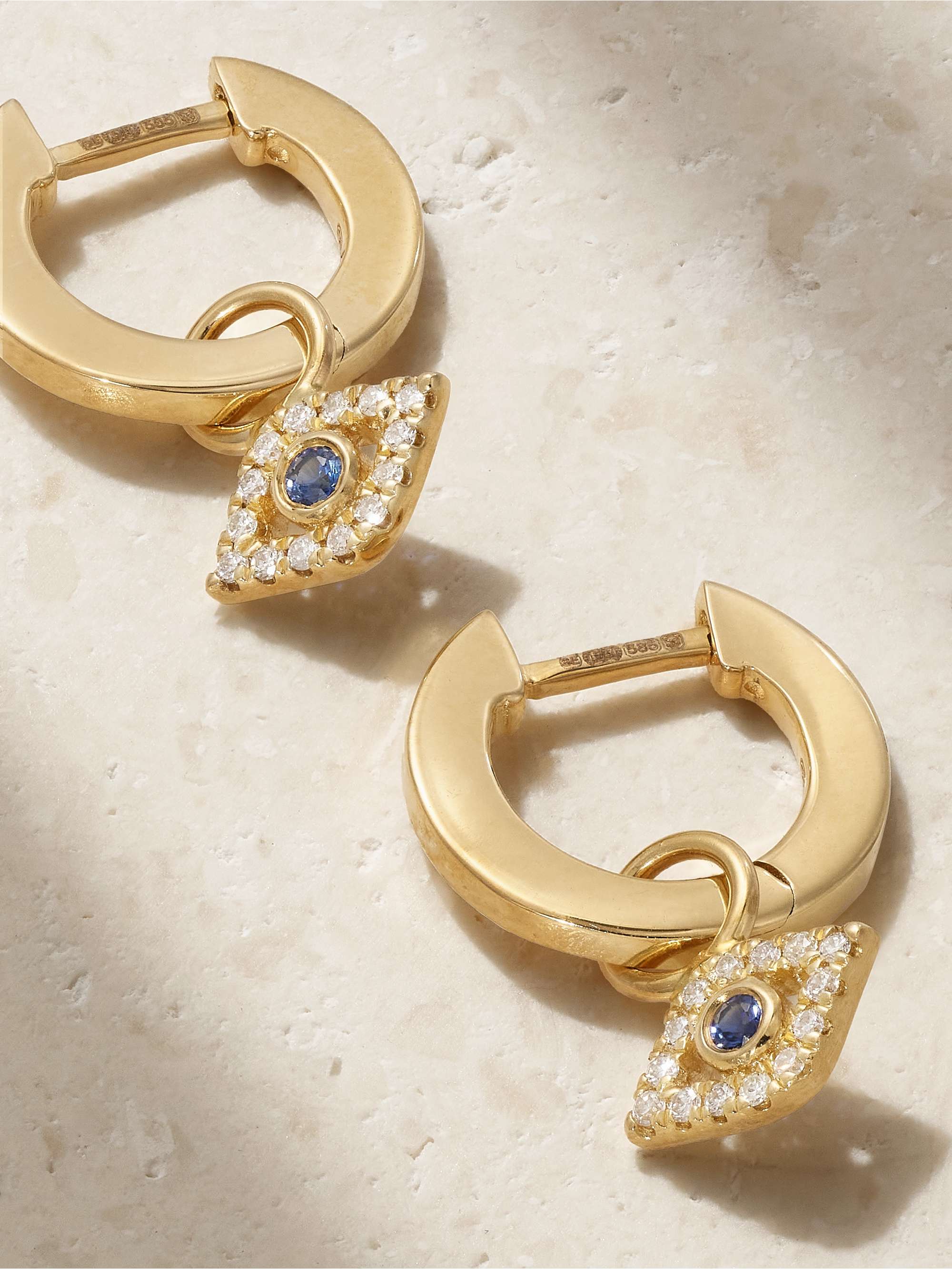 SYDNEY EVAN Small Evil Eye 14-karat gold, diamond and sapphire hoop earrings