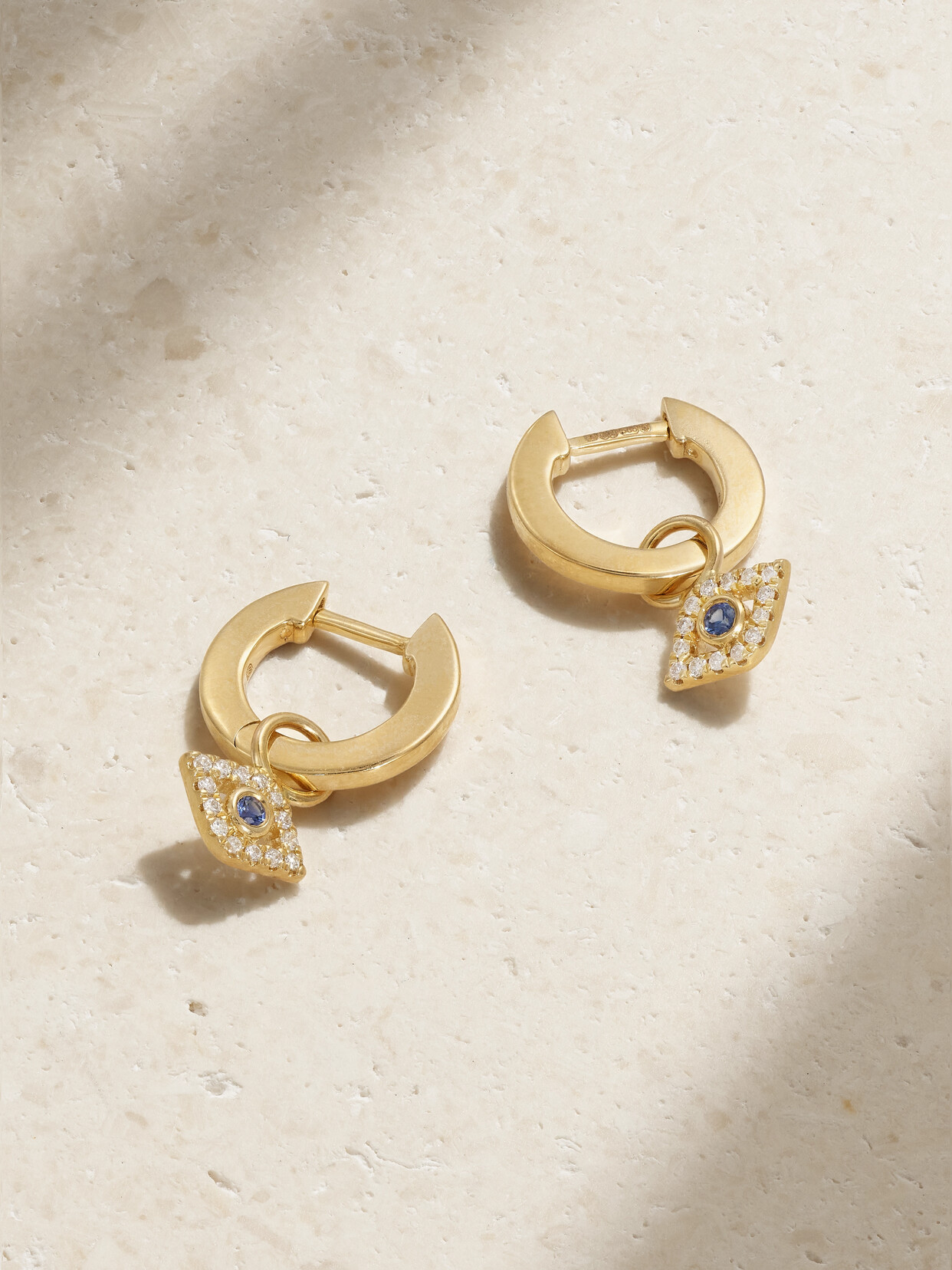 Sydney Evan Small Evil Eye 14-karat Gold, Diamond And Sapphire Hoop Earrings