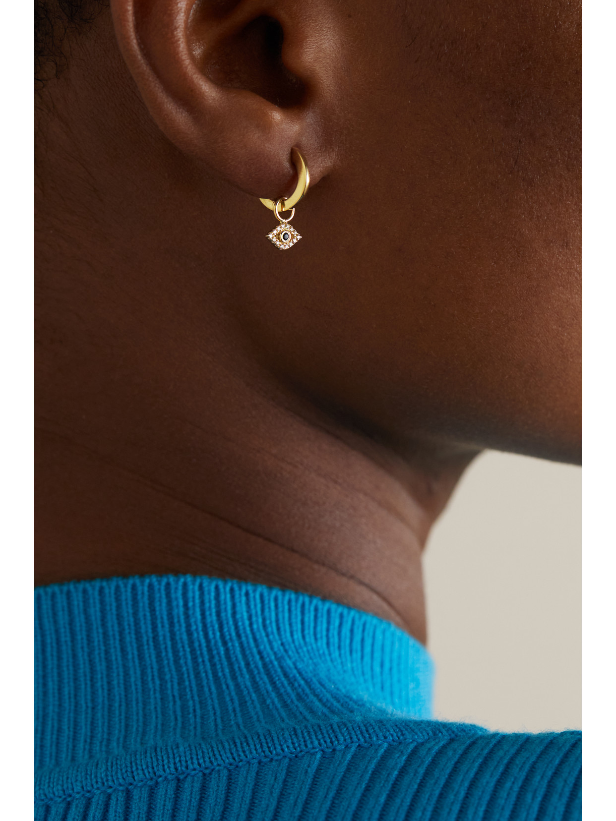 Sydney Evan Small Evil Eye 14-karat Gold, Diamond And Sapphire Hoop Earrings In Gold