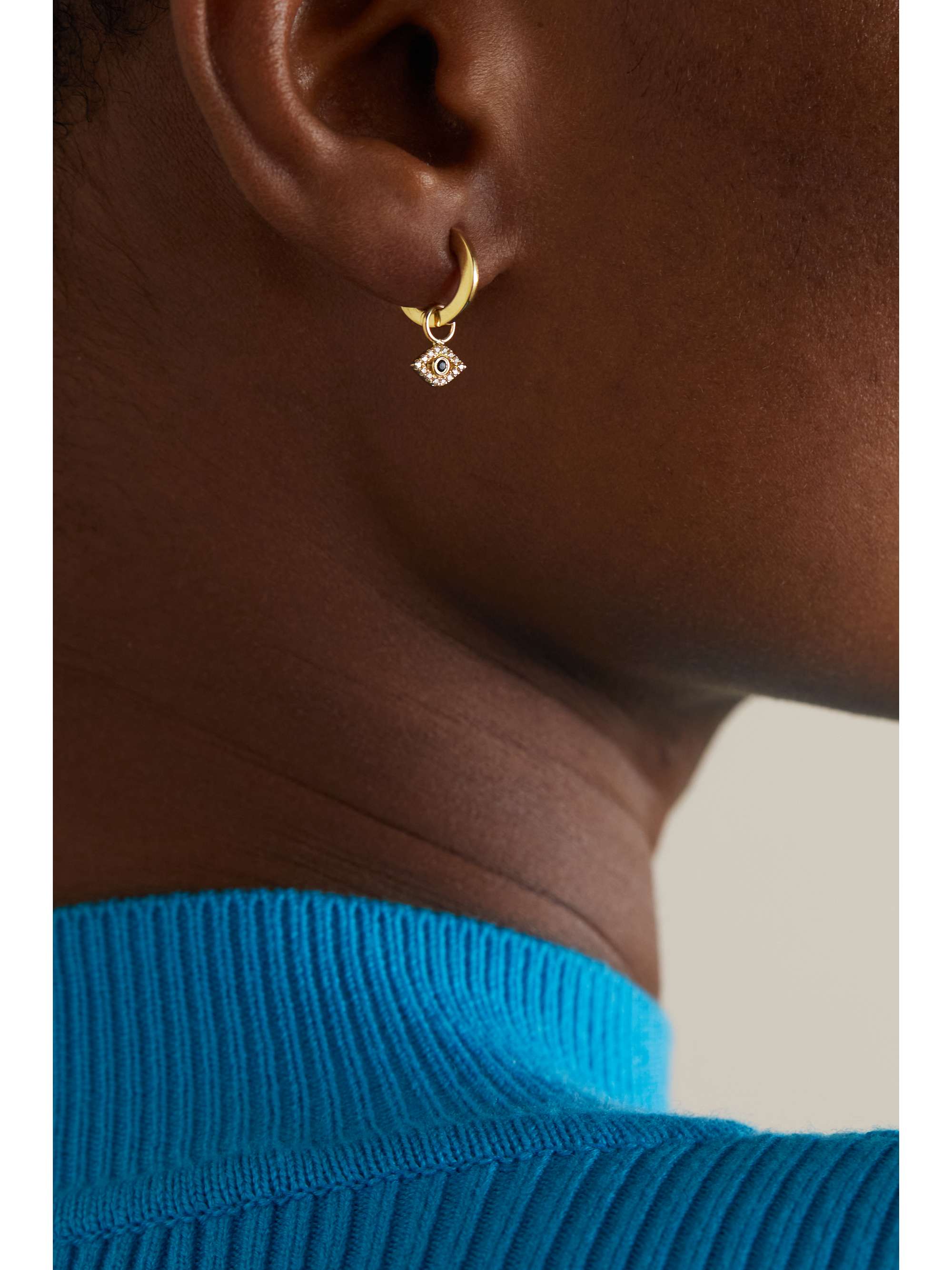 SYDNEY EVAN Small Evil Eye 14-karat gold, diamond and sapphire hoop earrings
