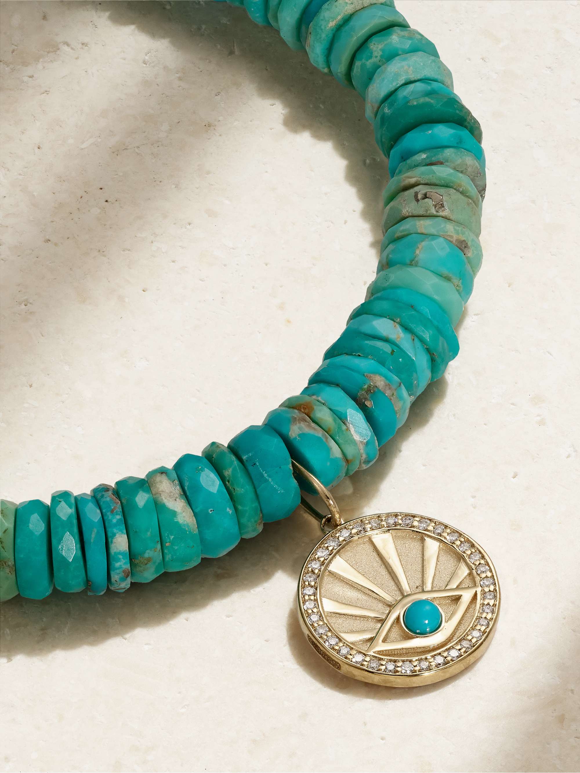SYDNEY EVAN Evil Eye 14-karat gold, turquoise and diamond bracelet