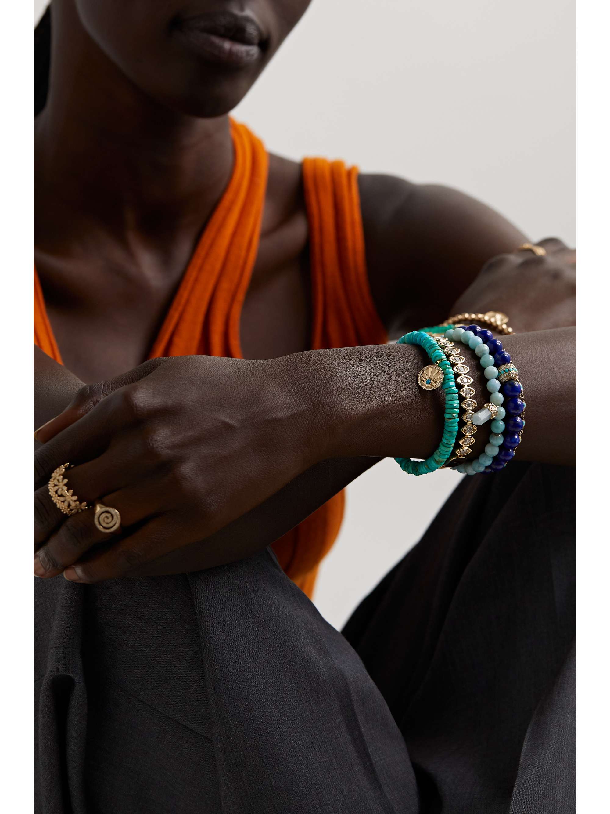 SYDNEY EVAN Evil Eye 14-karat gold, turquoise and diamond bracelet