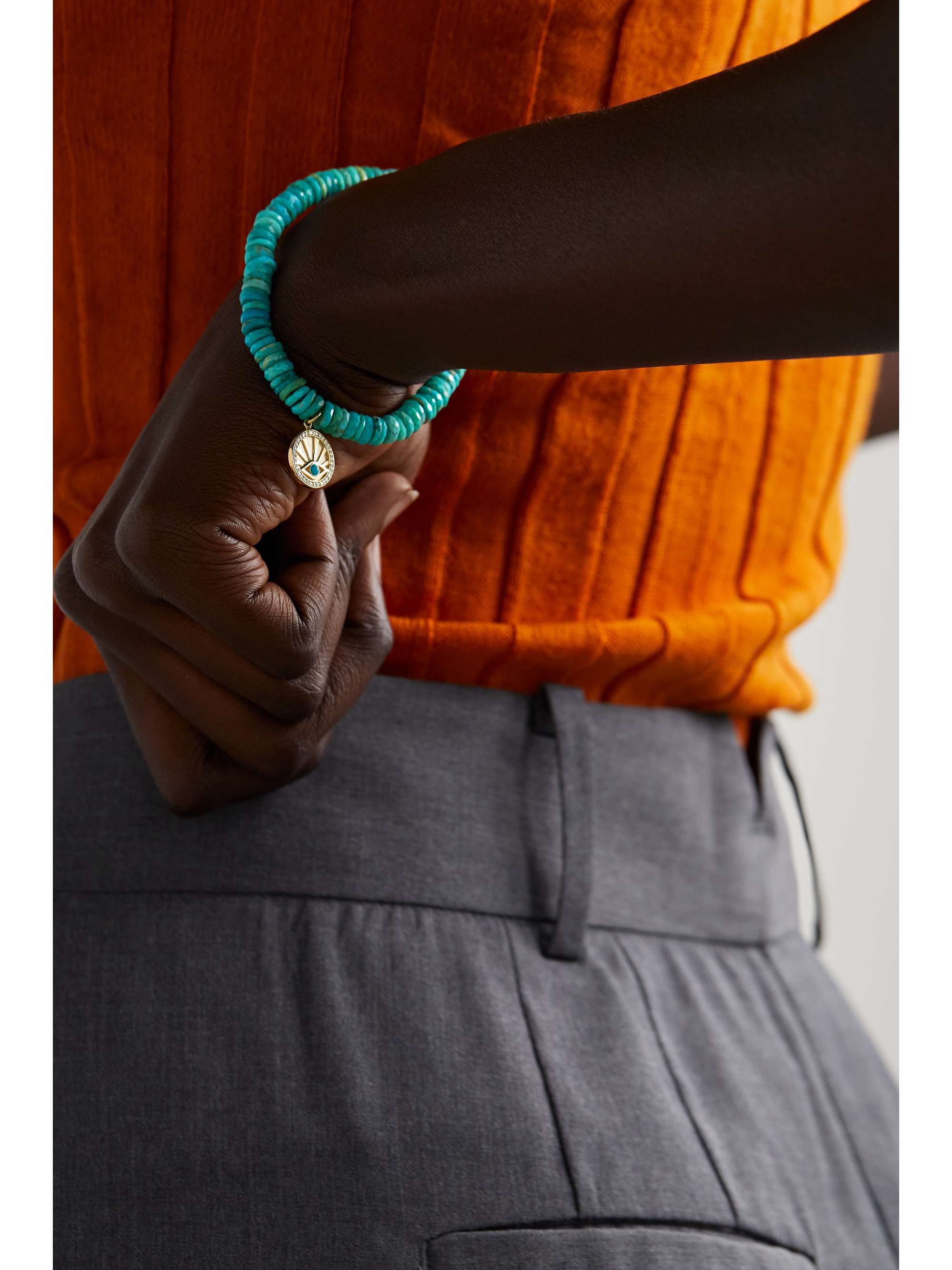 SYDNEY EVAN Evil Eye 14-karat gold, turquoise and diamond bracelet