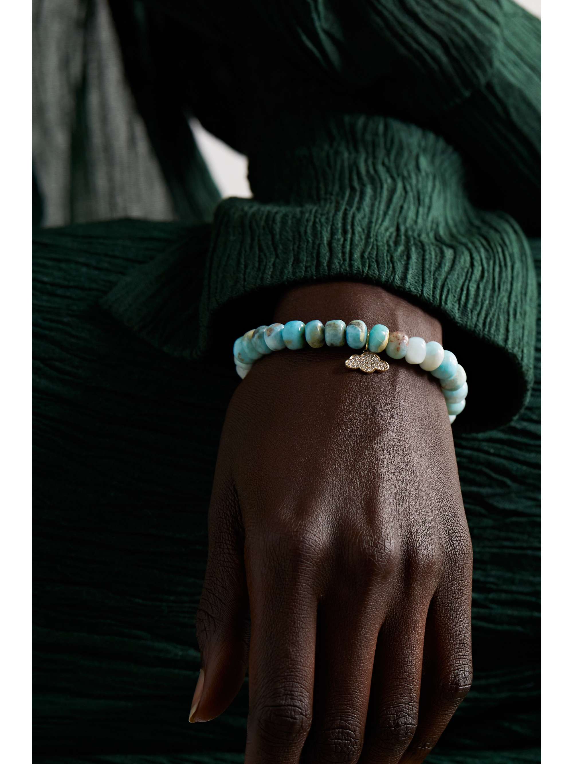 SYDNEY EVAN Cloud 14-karat gold, larimar and diamond bracelet