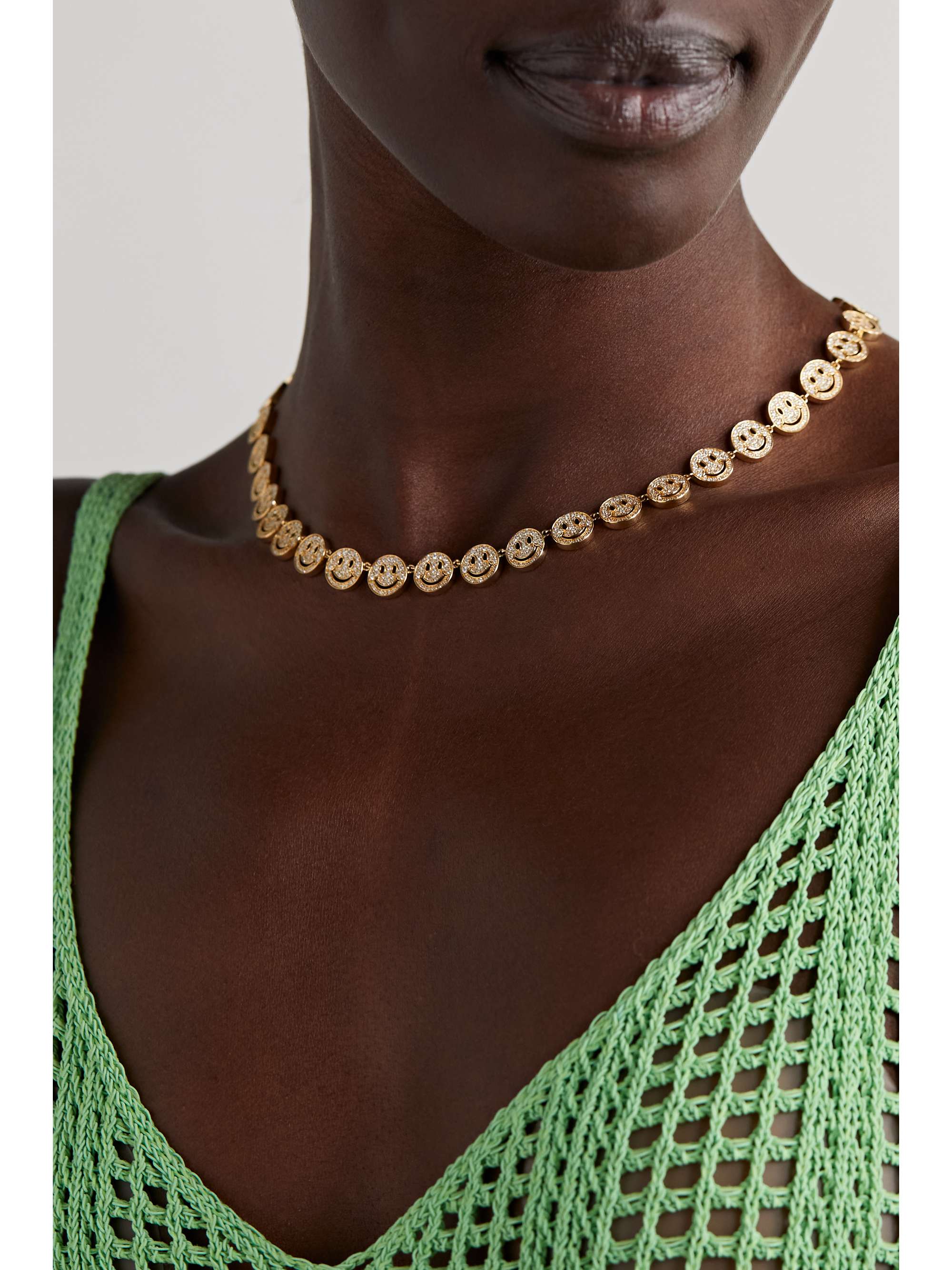 SYDNEY EVAN Happy Face 14-karat gold diamond necklace