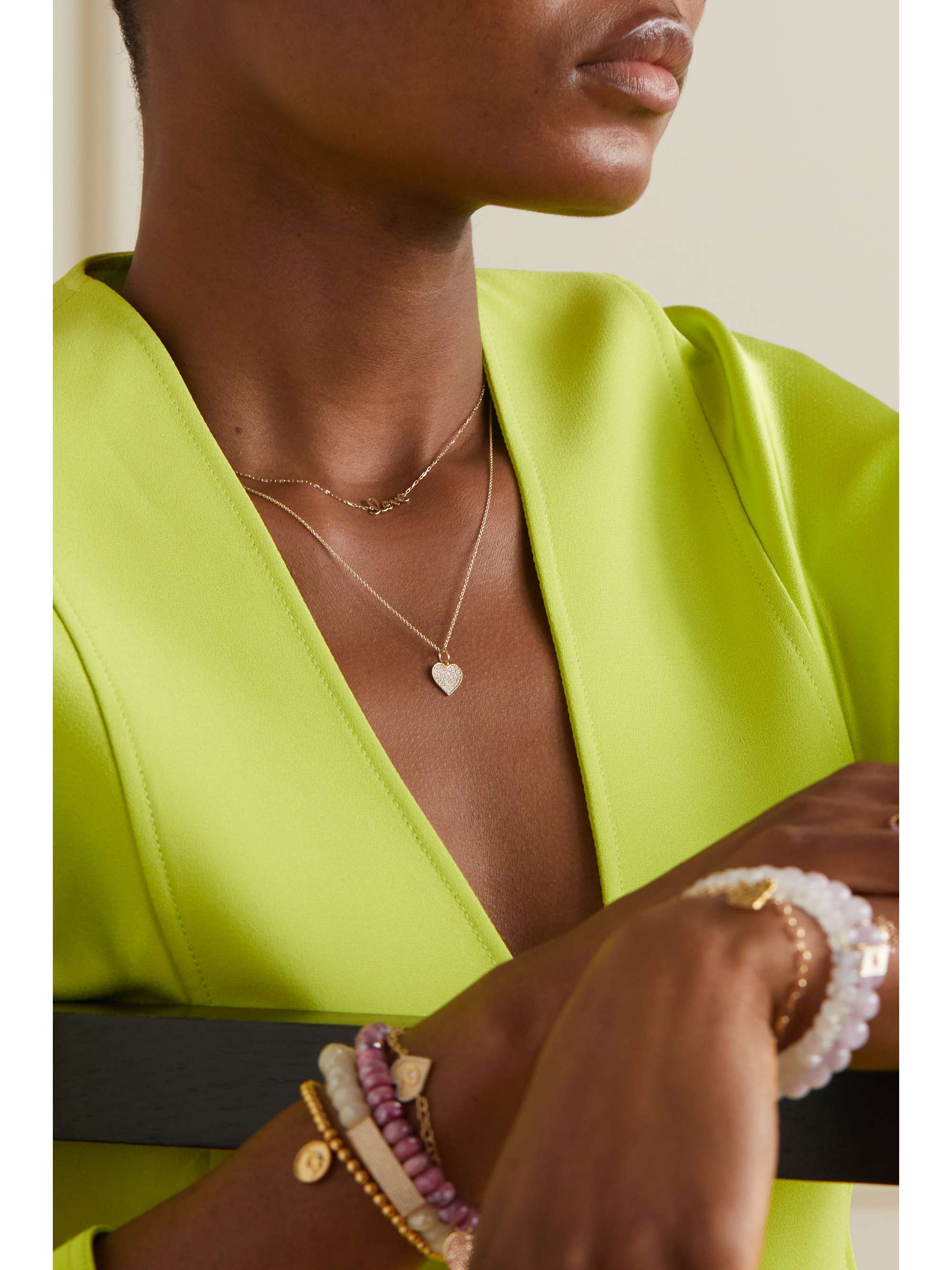 SYDNEY EVAN Mini Heart 14-karat gold diamond necklace