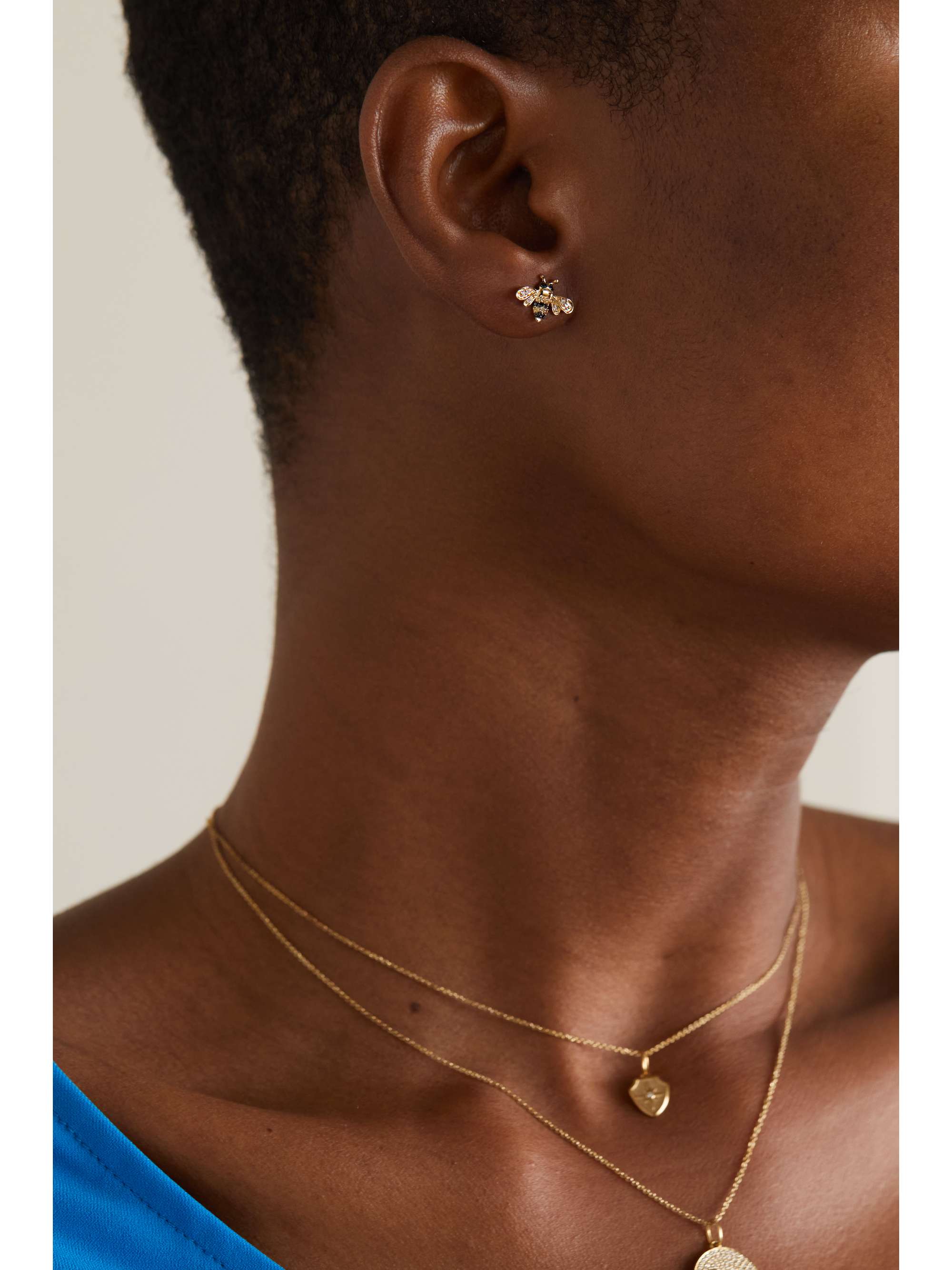 SYDNEY EVAN Mini Bee 14-karat gold, diamond and sapphire single earring